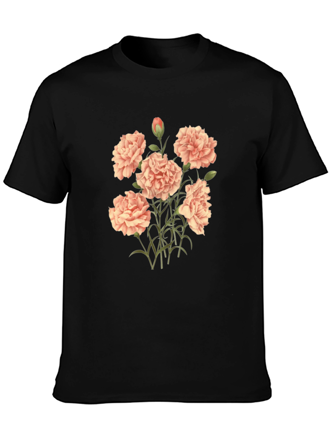 Floral Carnation Black T-Shirt