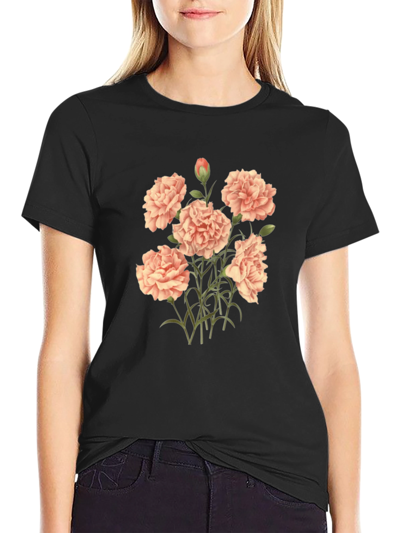 Floral Carnation Black T-Shirt