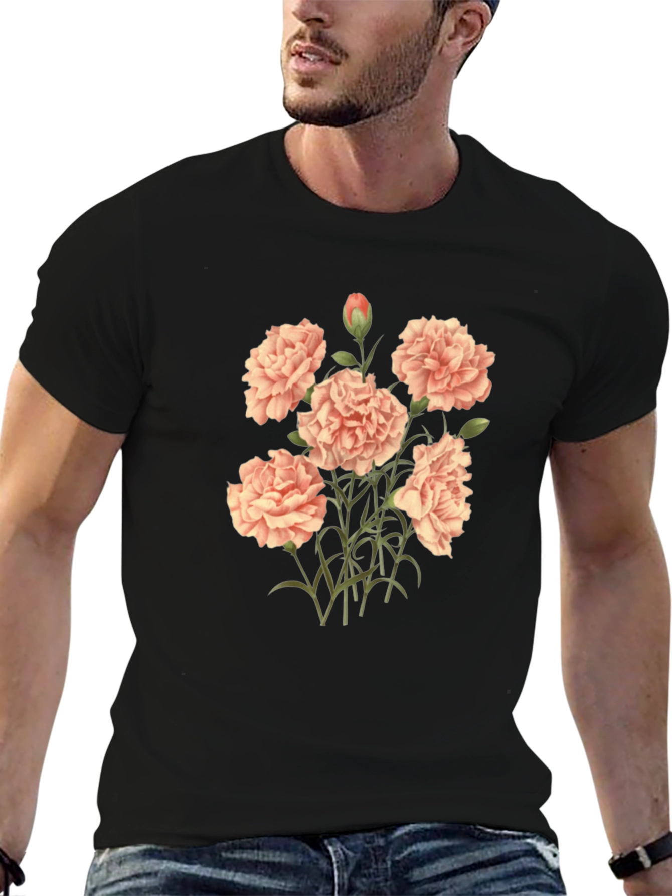 Floral Carnation Black T-Shirt