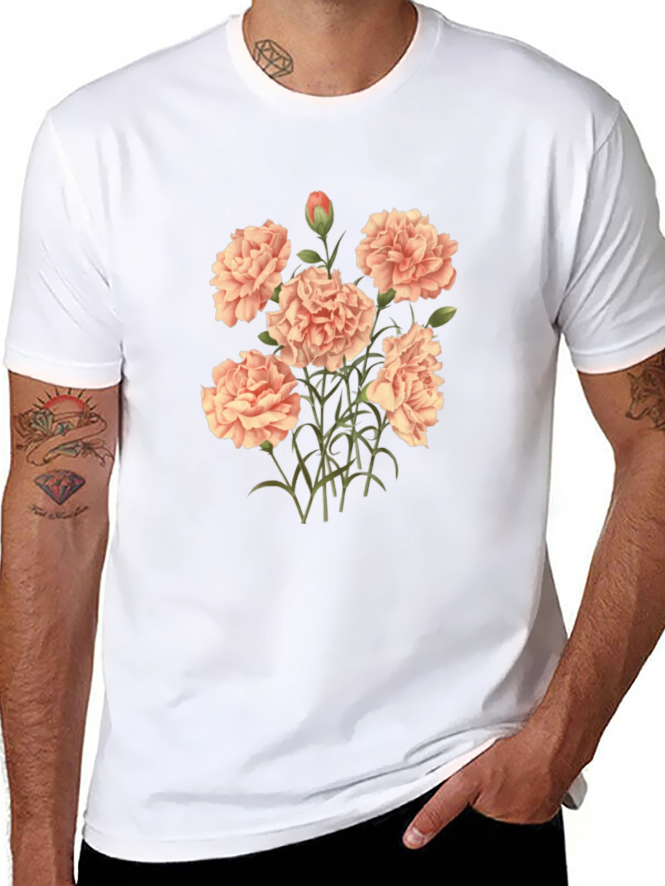 Floral Carnation Black T-Shirt