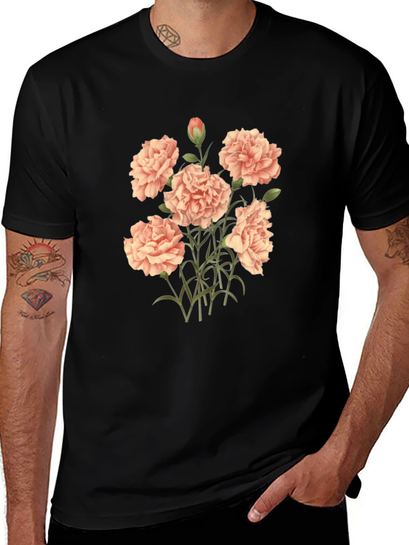 Floral Carnation Black T-Shirt