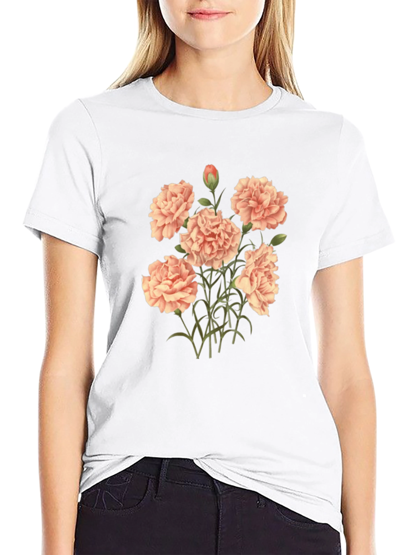 Floral Carnation Black T-Shirt
