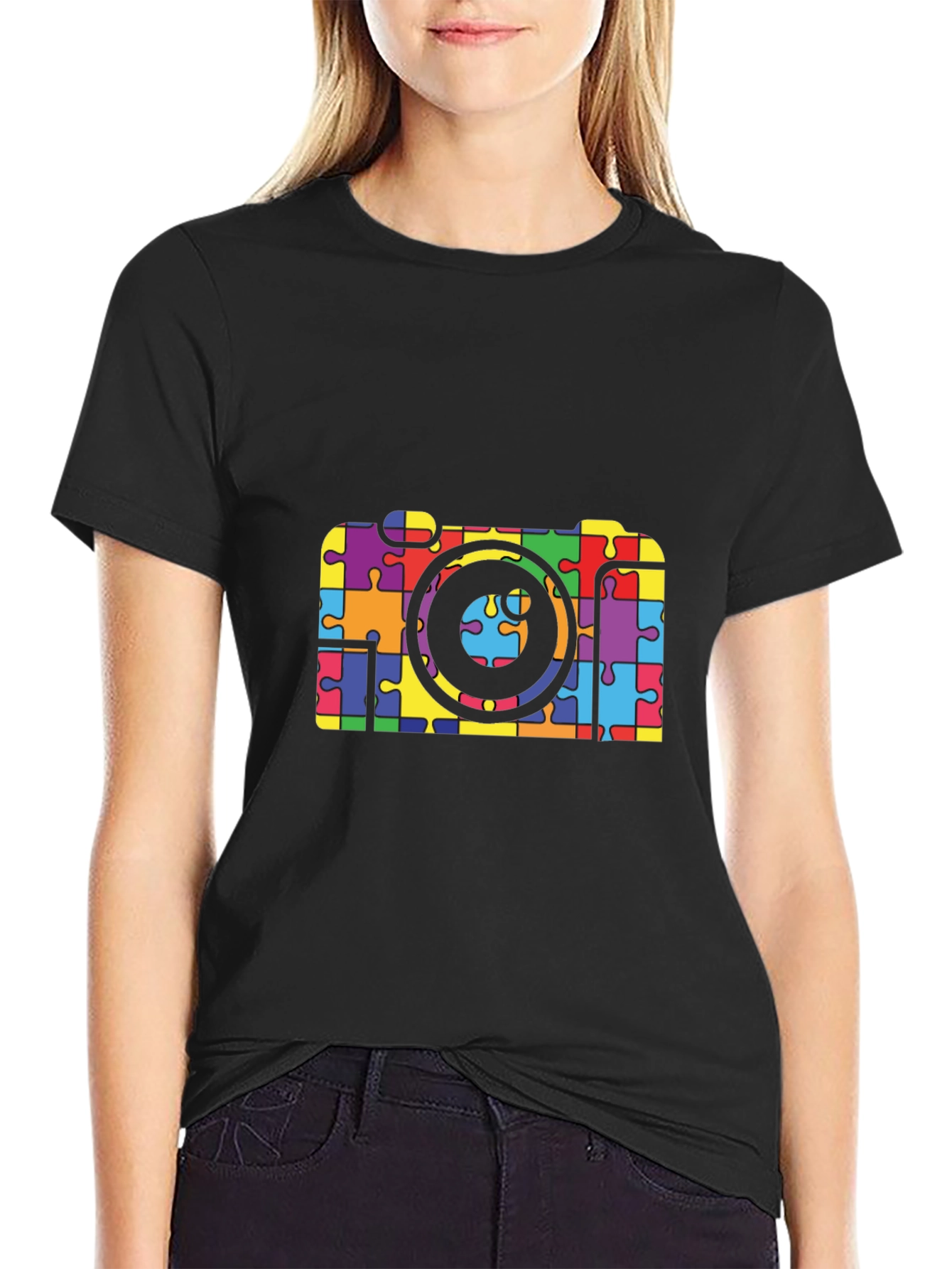Puzzle Piece Camera Graphic T-Shirt
