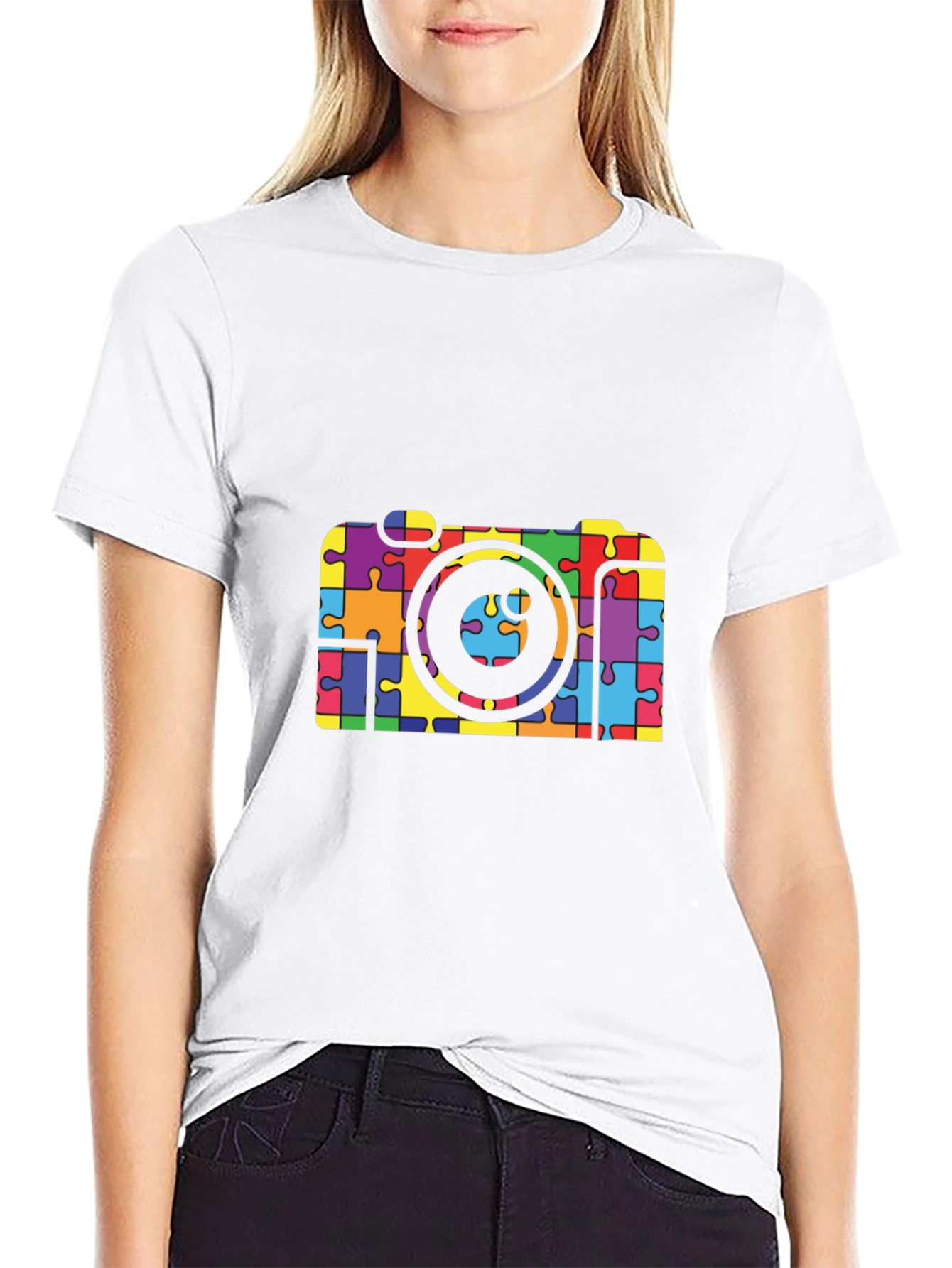 Puzzle Piece Camera Graphic T-Shirt