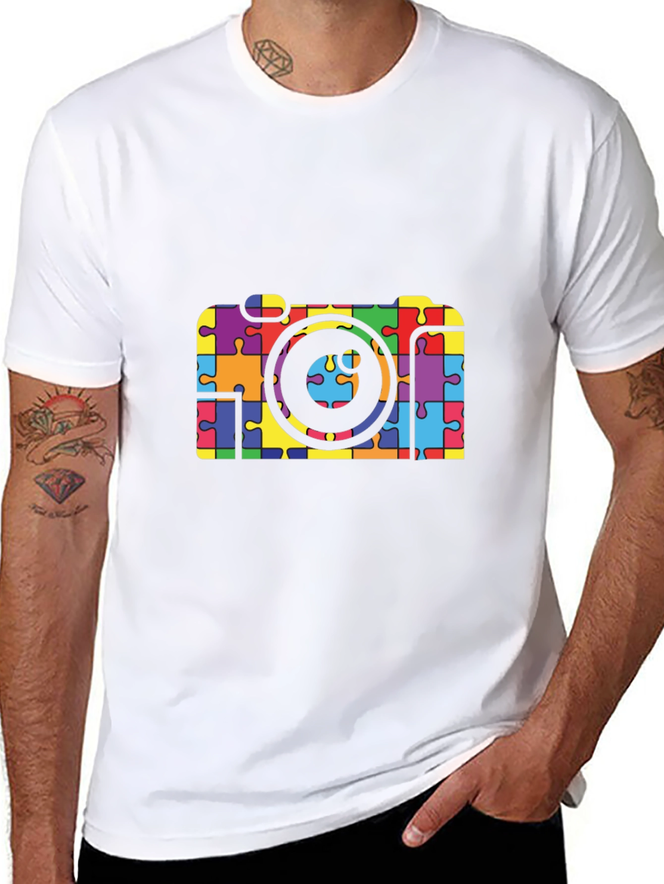 Puzzle Piece Camera Graphic T-Shirt