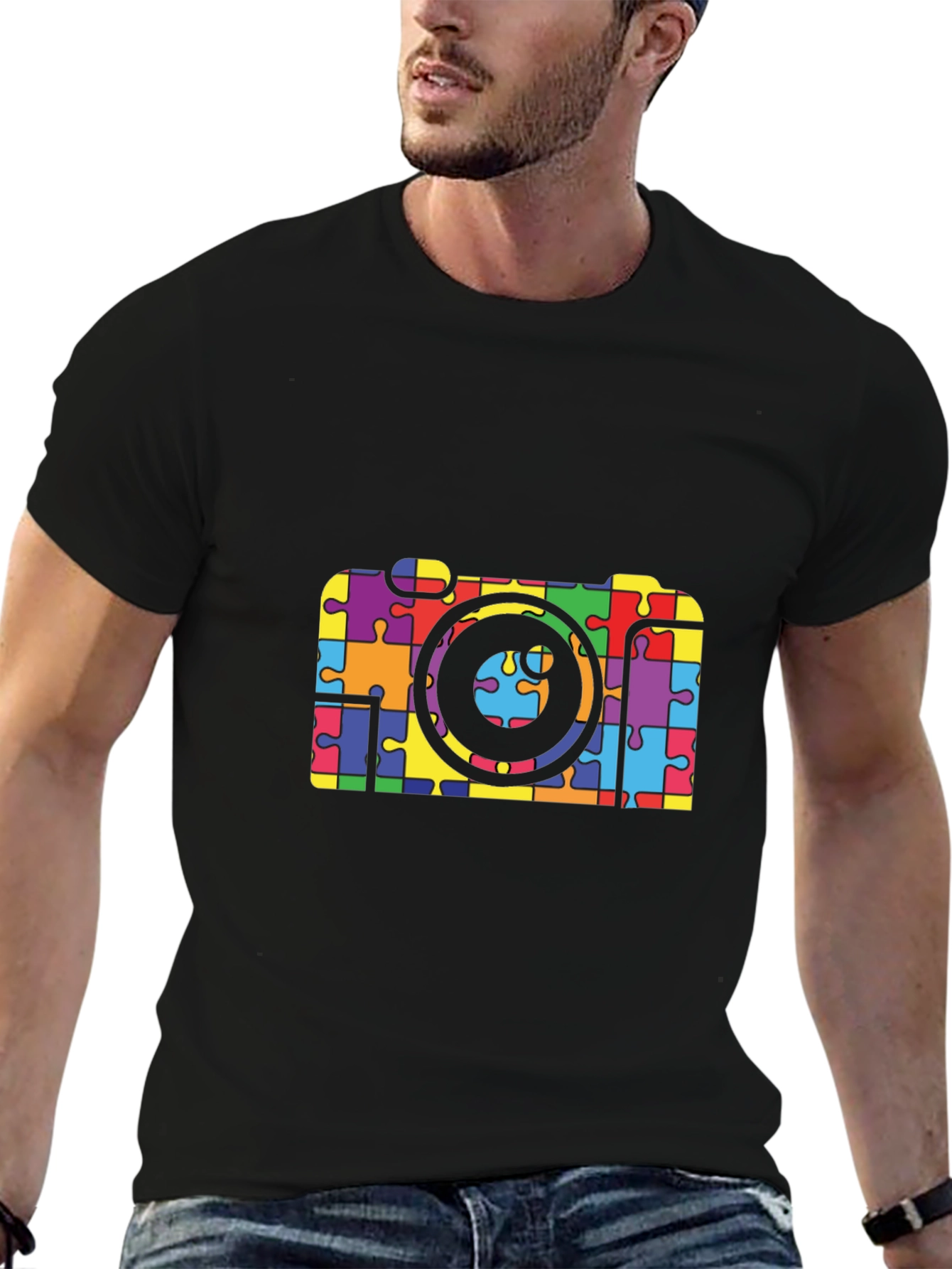 Puzzle Piece Camera Graphic T-Shirt