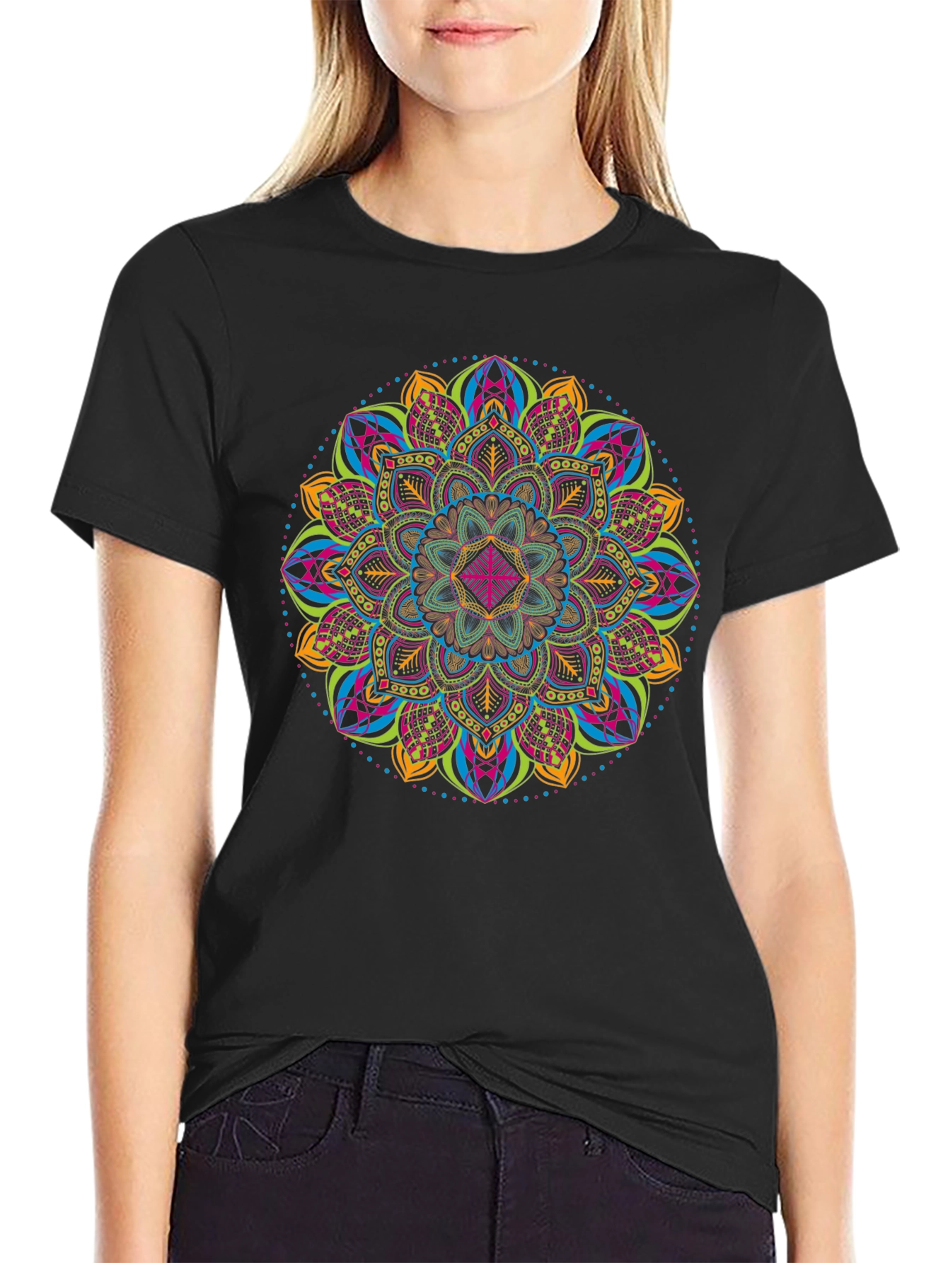 Vibrant Mandala Graphic Tee - Unisex Black T-Shirt