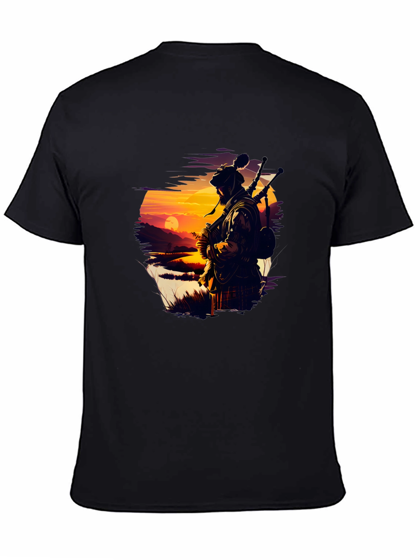 Scottish Piper T-Shirt - Sunset Silhouette Tee