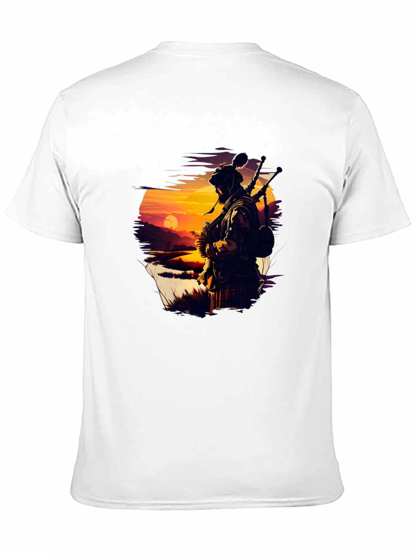 Scottish Piper T-Shirt - Sunset Silhouette Tee