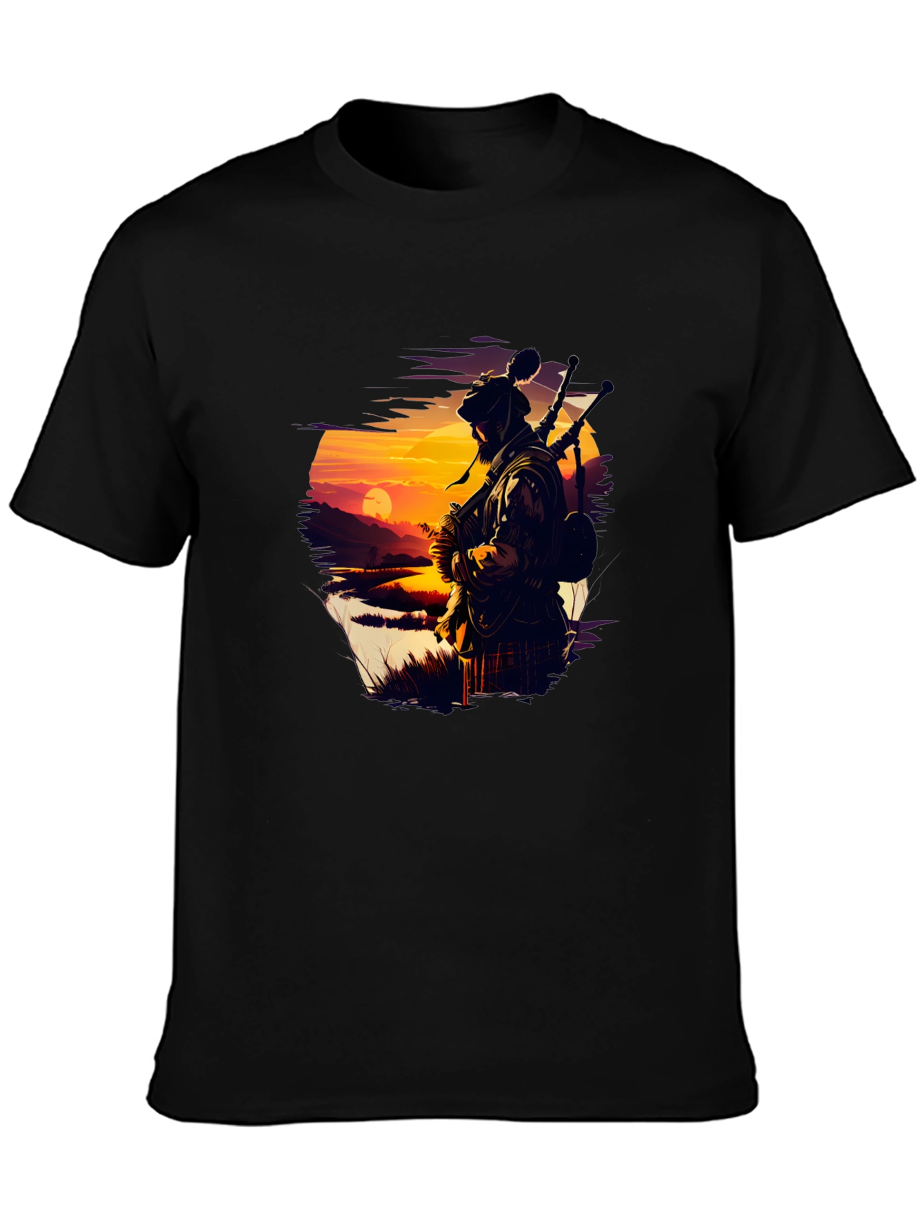 Scottish Piper T-Shirt - Sunset Silhouette Tee