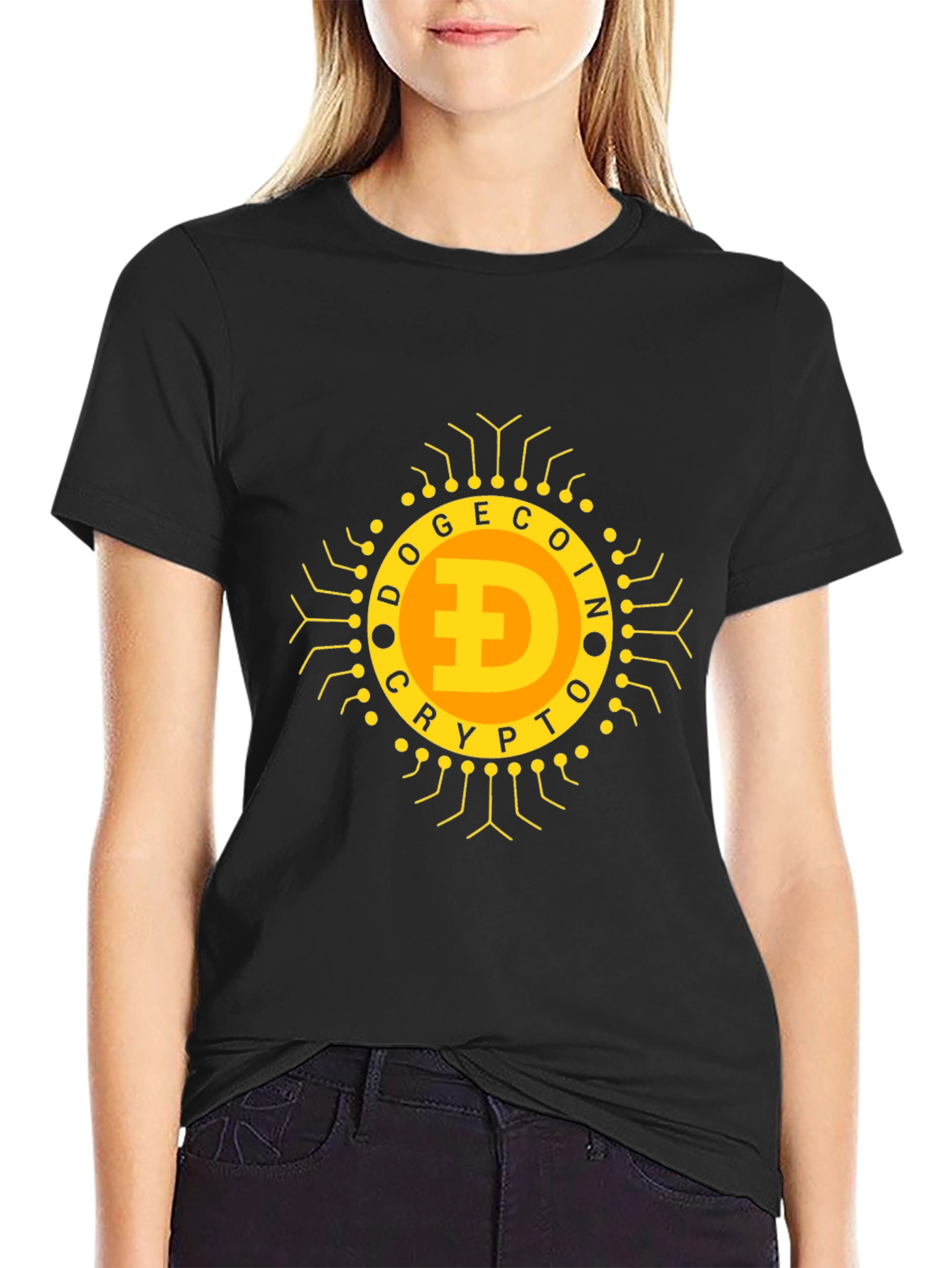 Dogecoin Crypto T-Shirt - Black Bold Design