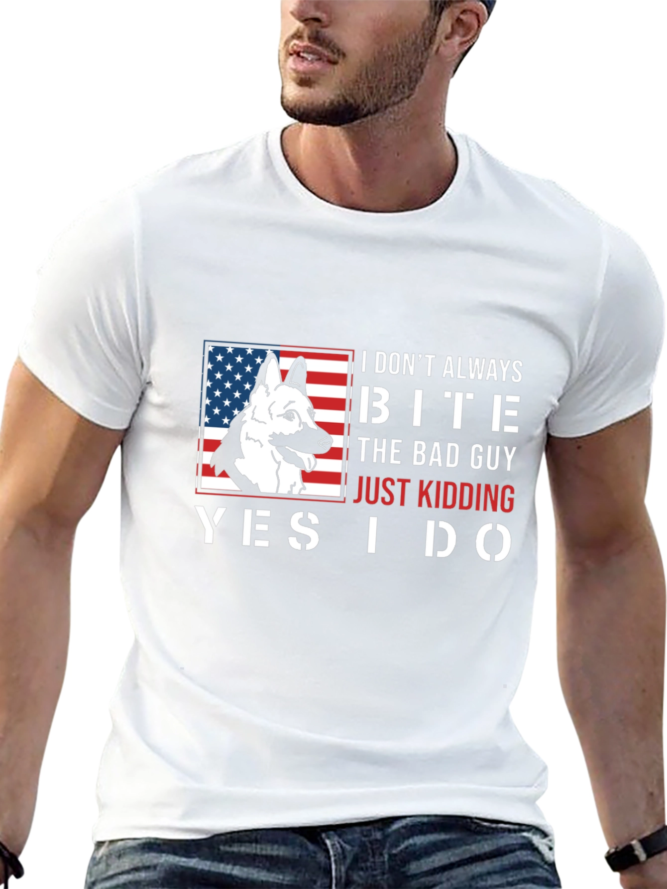 Funny Dog Bite T-Shirt - American Flag Design