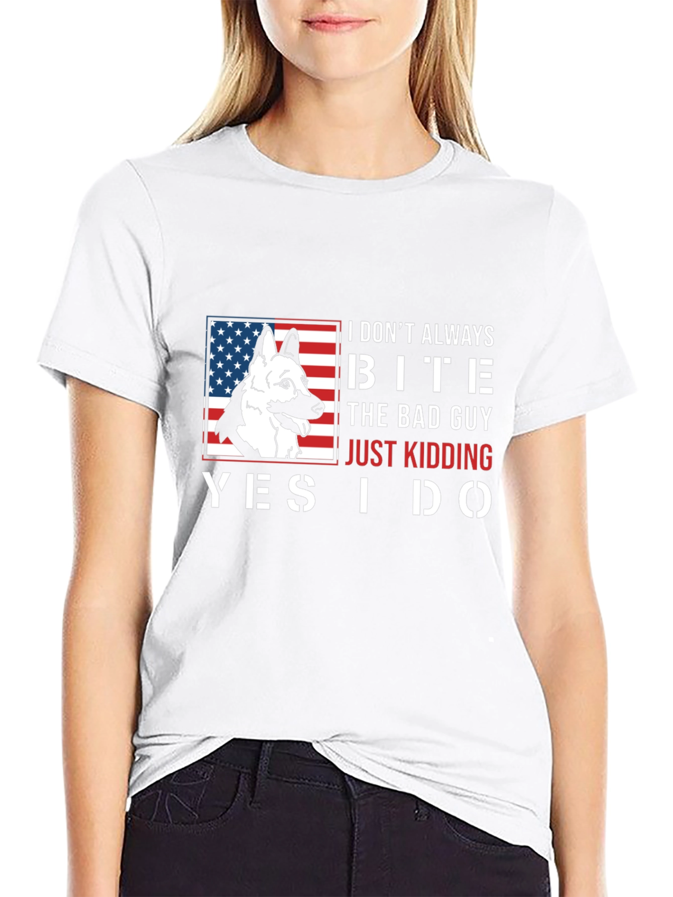 Funny Dog Bite T-Shirt - American Flag Design