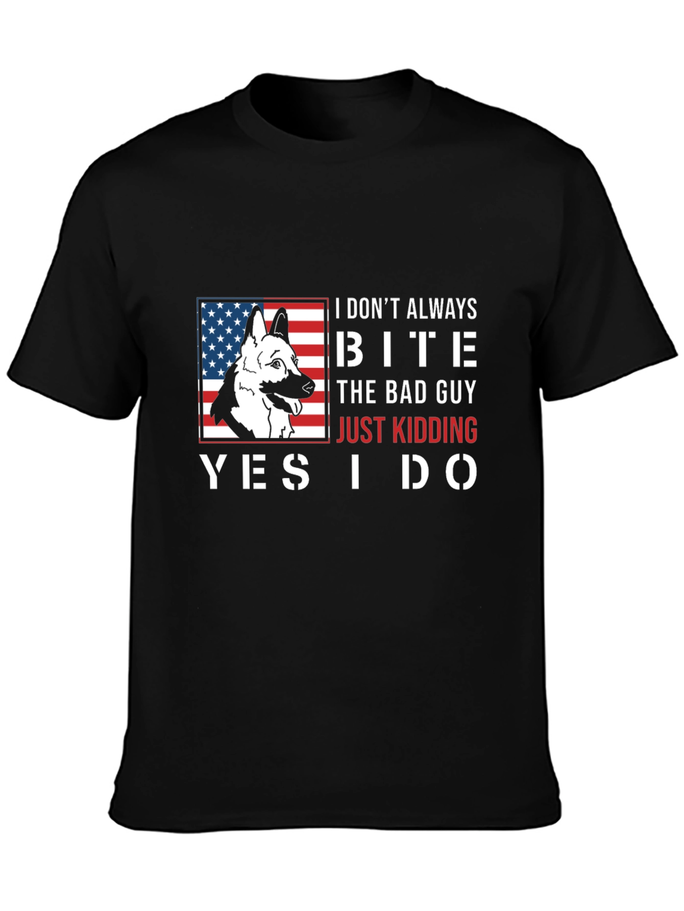 Funny Dog Bite T-Shirt - American Flag Design