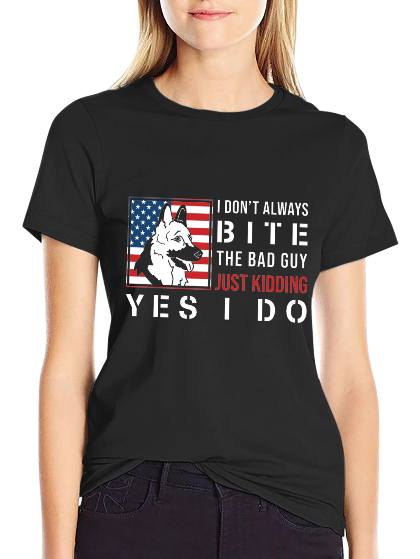 Funny Dog Bite T-Shirt - American Flag Design