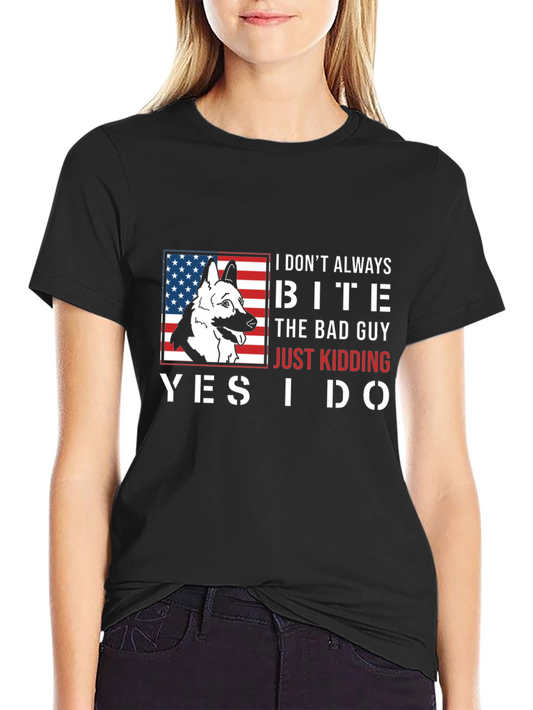 Funny Dog Bite T-Shirt - American Flag Design