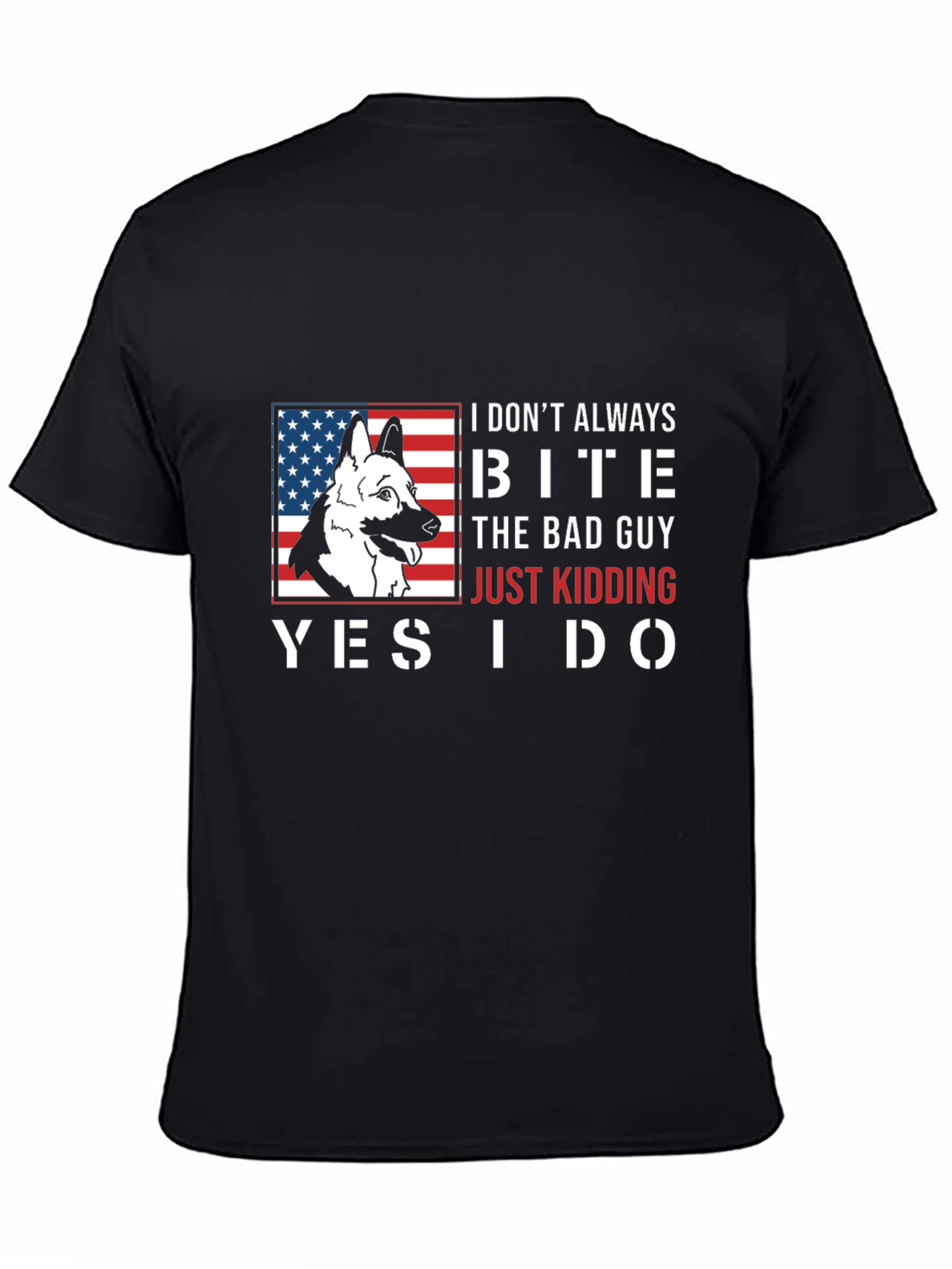 Funny Dog Bite T-Shirt - American Flag Design