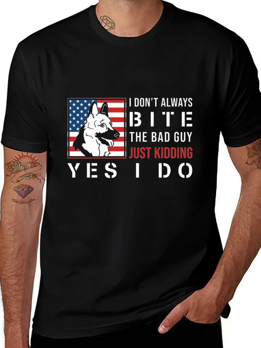 Funny Dog Bite T-Shirt - American Flag Design