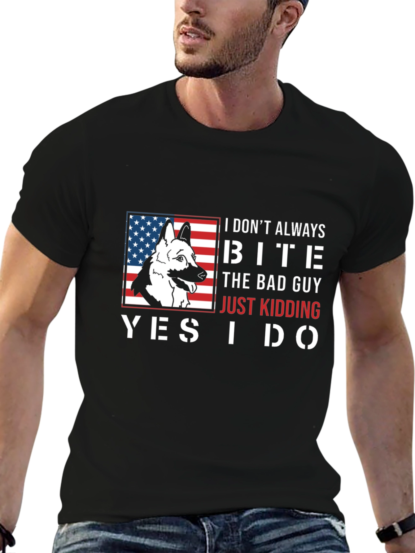Funny Dog Bite T-Shirt - American Flag Design