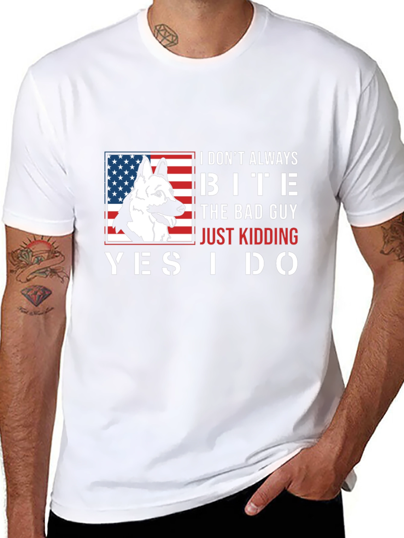 Funny Dog Bite T-Shirt - American Flag Design