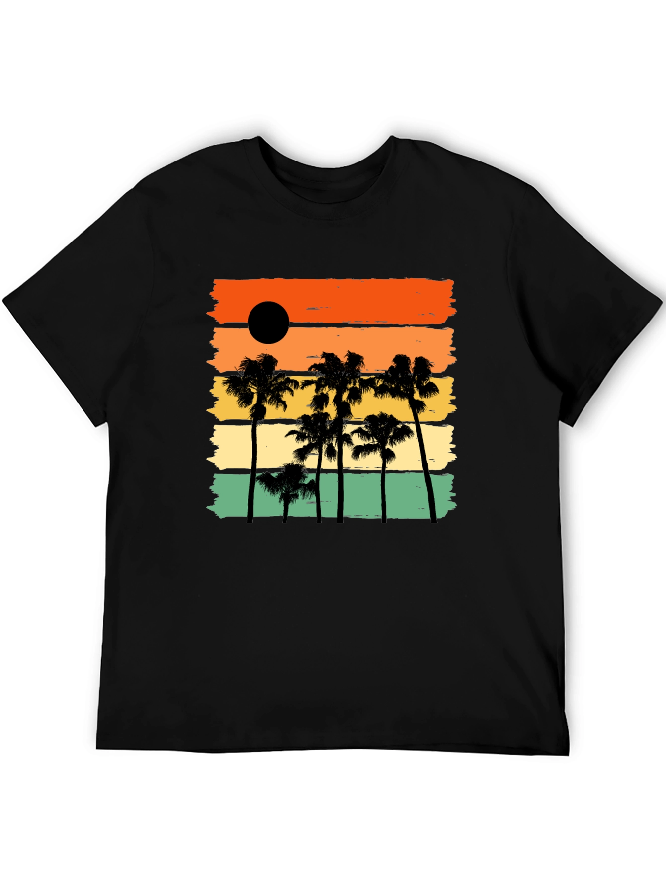 Sunset Palm Tree Black Graphic T-Shirt