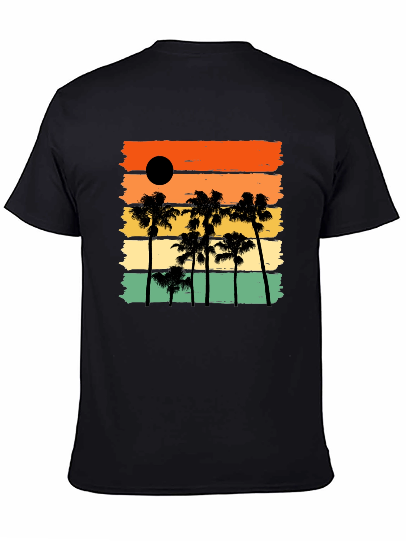 Sunset Palm Tree Black Graphic T-Shirt