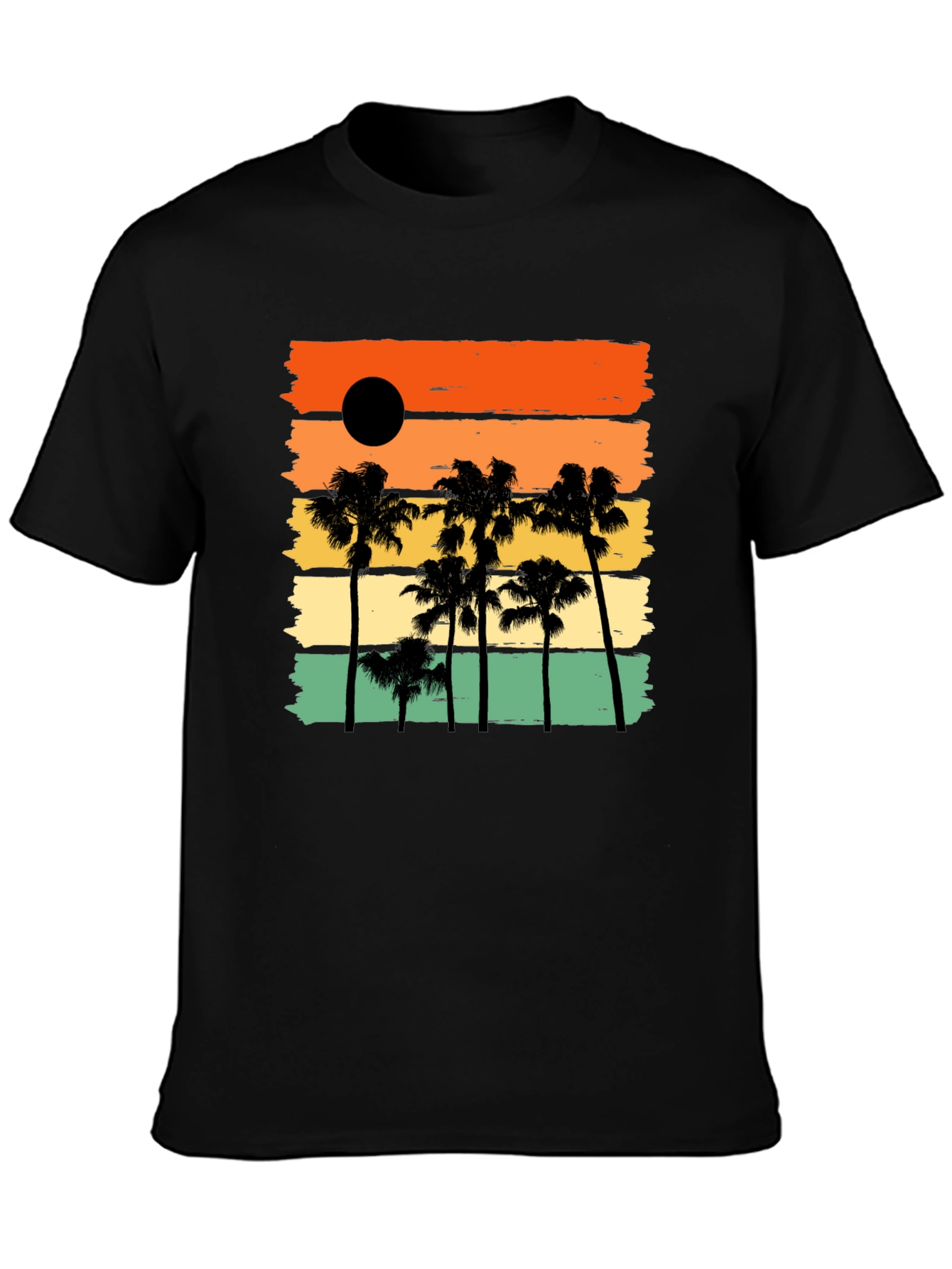 Sunset Palm Tree Black Graphic T-Shirt