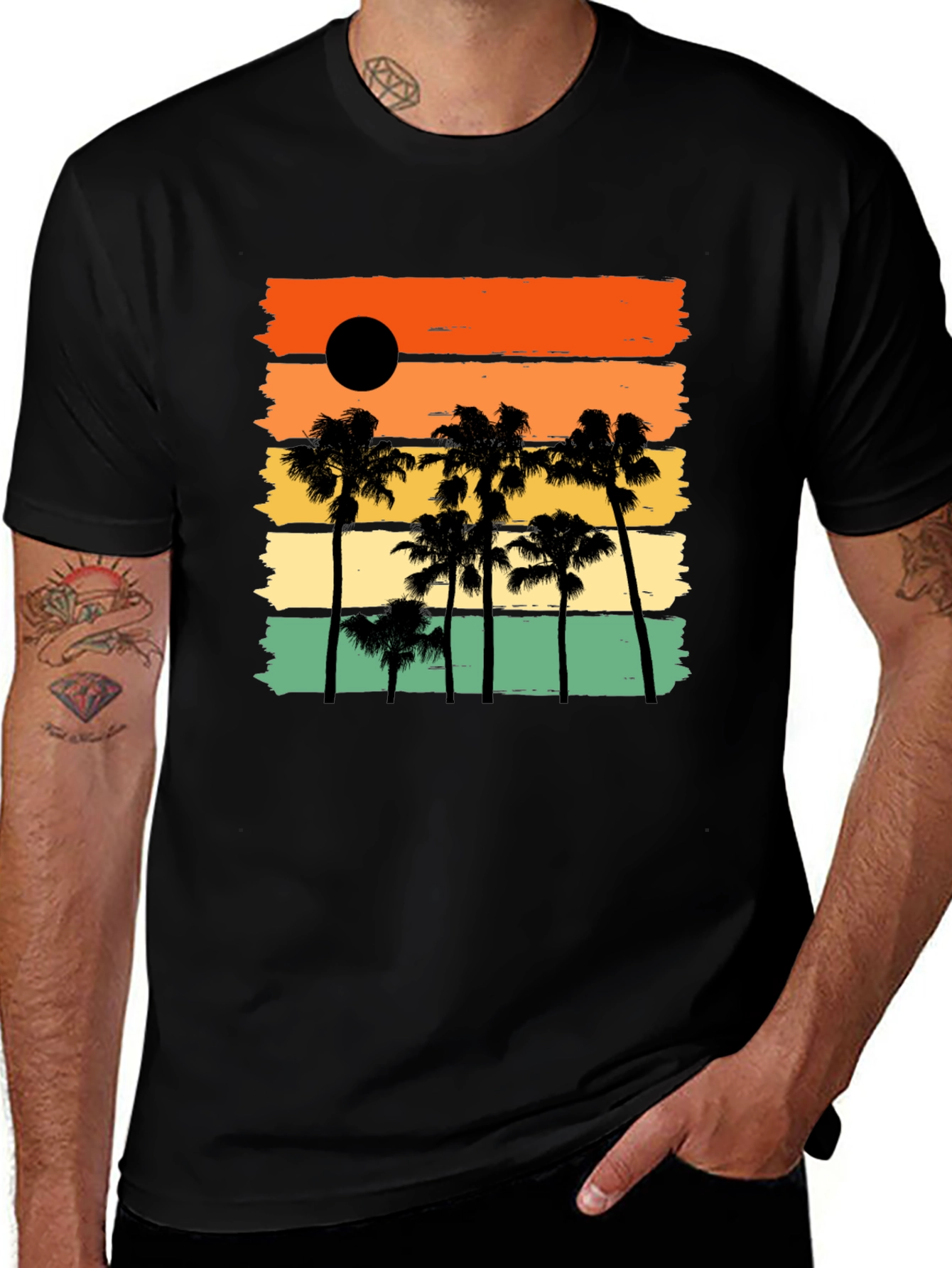Sunset Palm Tree Black Graphic T-Shirt