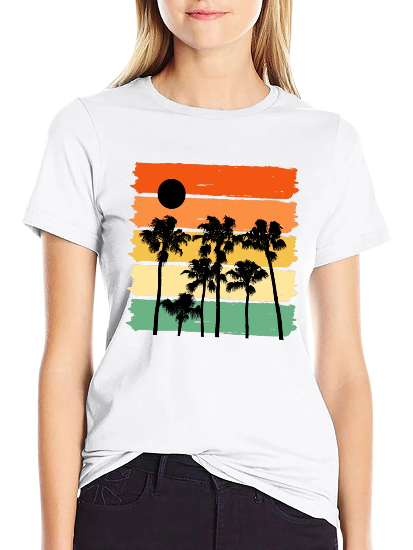 Sunset Palm Tree Black Graphic T-Shirt