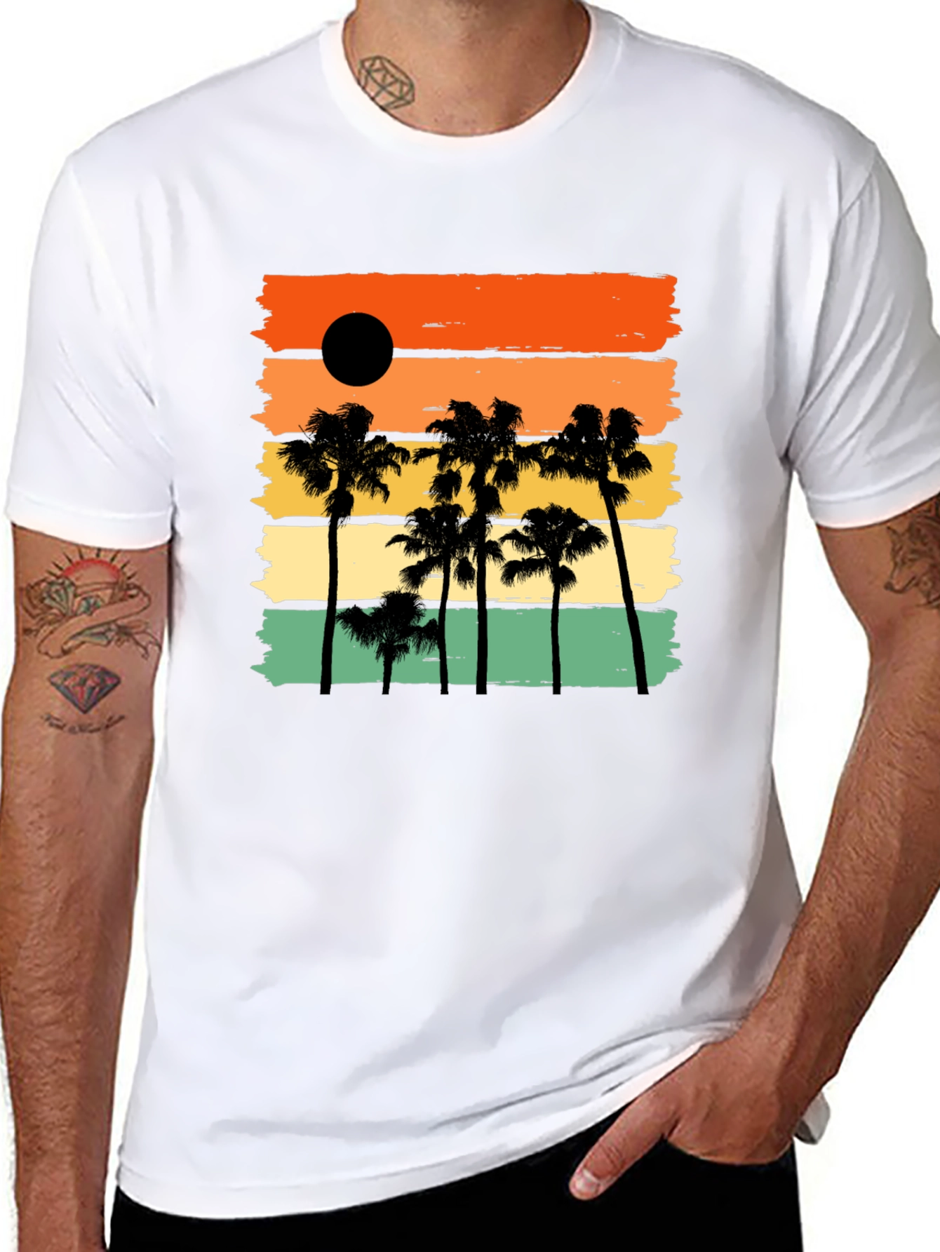Sunset Palm Tree Black Graphic T-Shirt