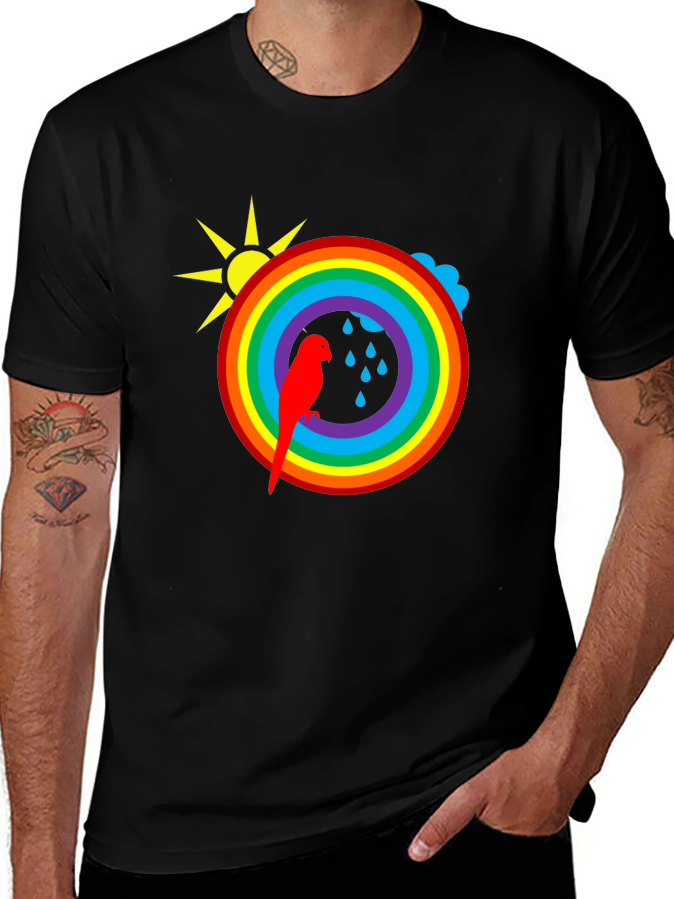 Rainbow Parrot Graphic T-Shirt