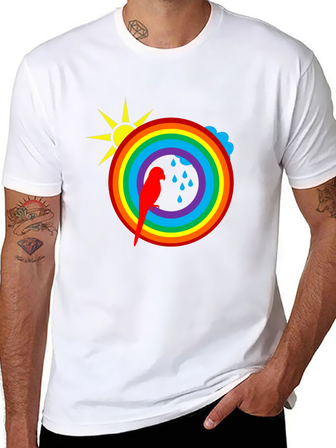 Rainbow Parrot Graphic T-Shirt