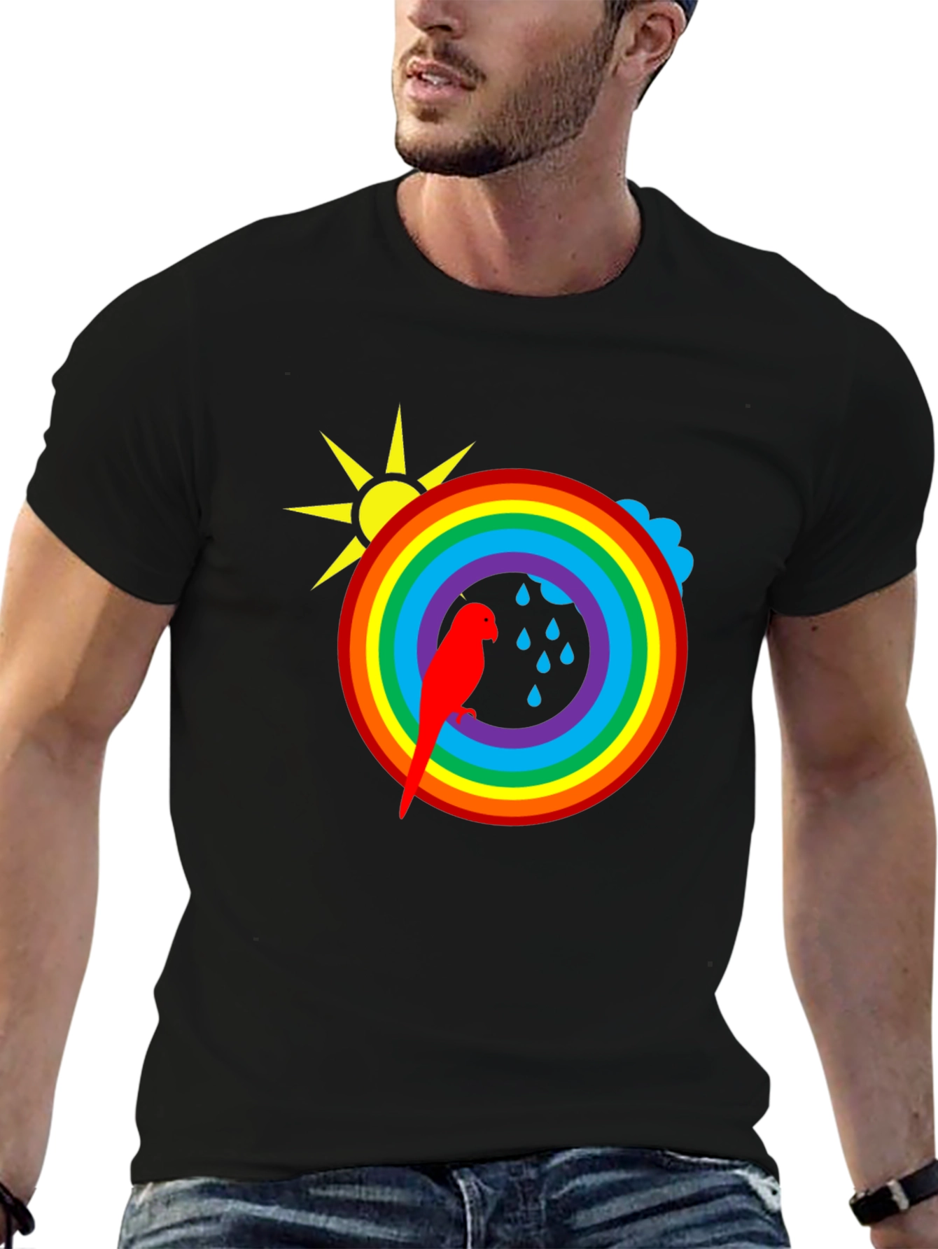 Rainbow Parrot Graphic T-Shirt
