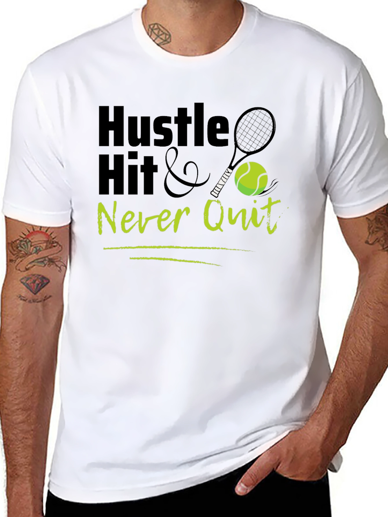 Hustle Hit & Never Quit Tennis Graphic T-Shirt