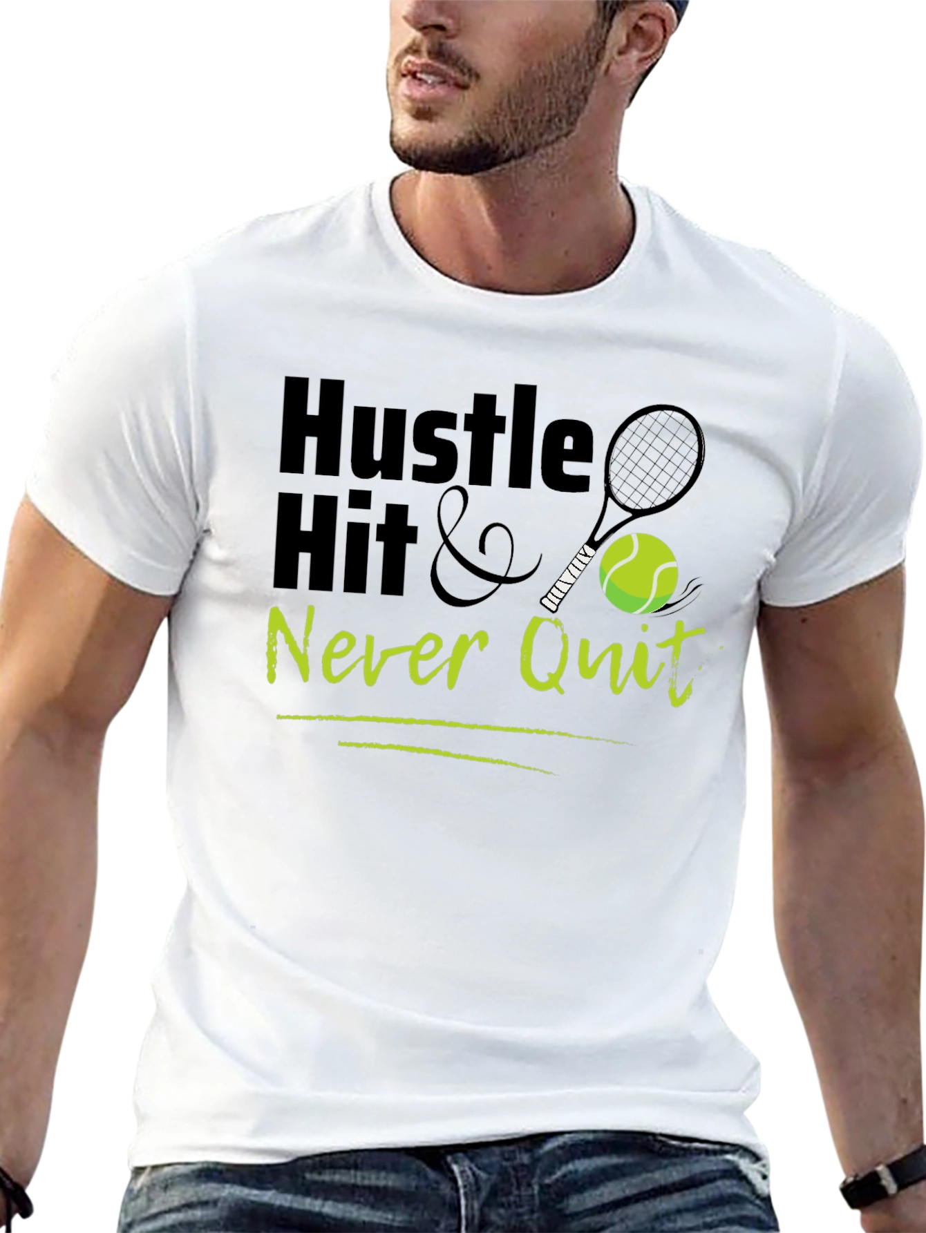Hustle Hit & Never Quit Tennis Graphic T-Shirt