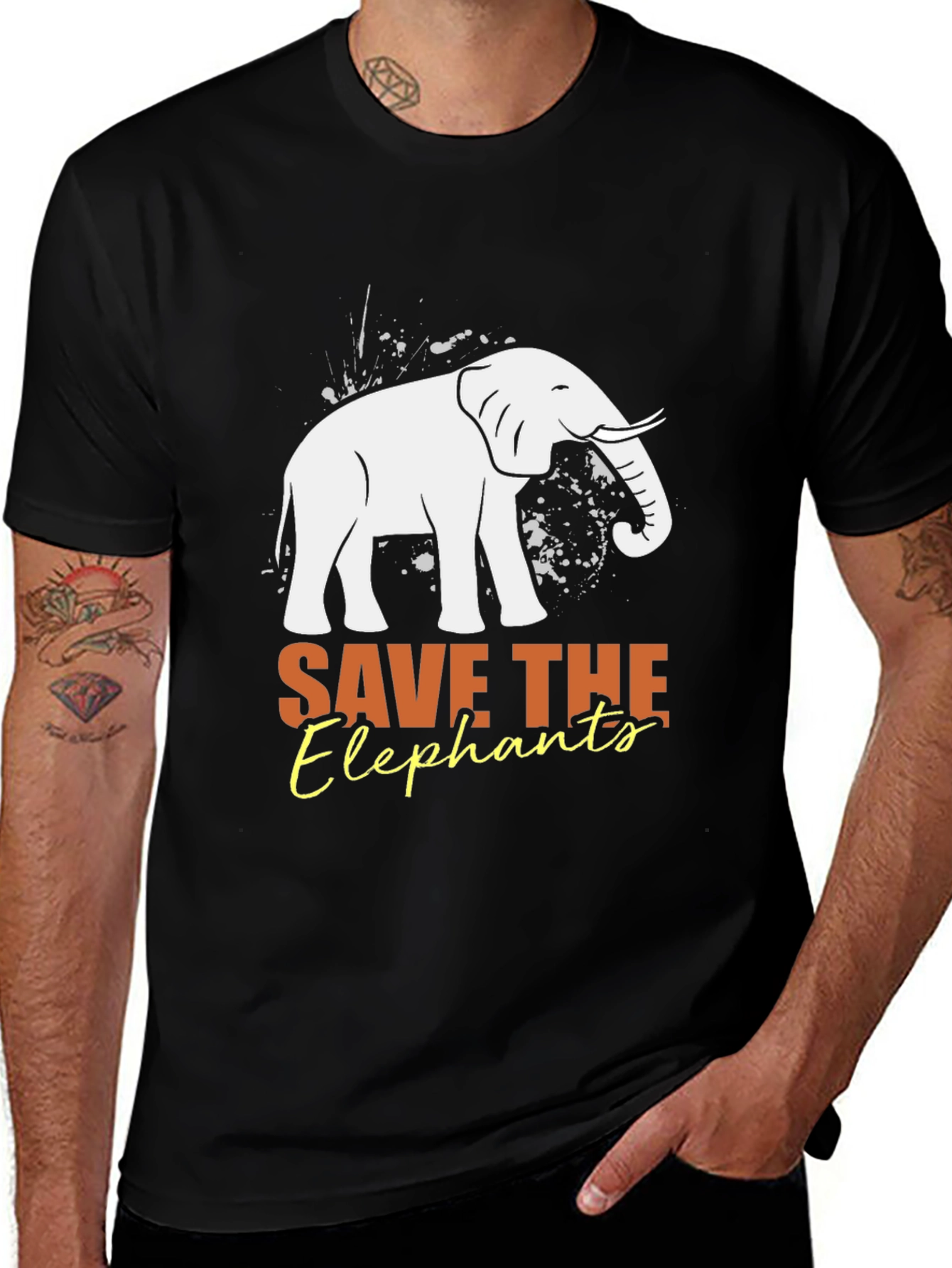 Save the Elephants Graphic Tee - Black Cotton Shirt