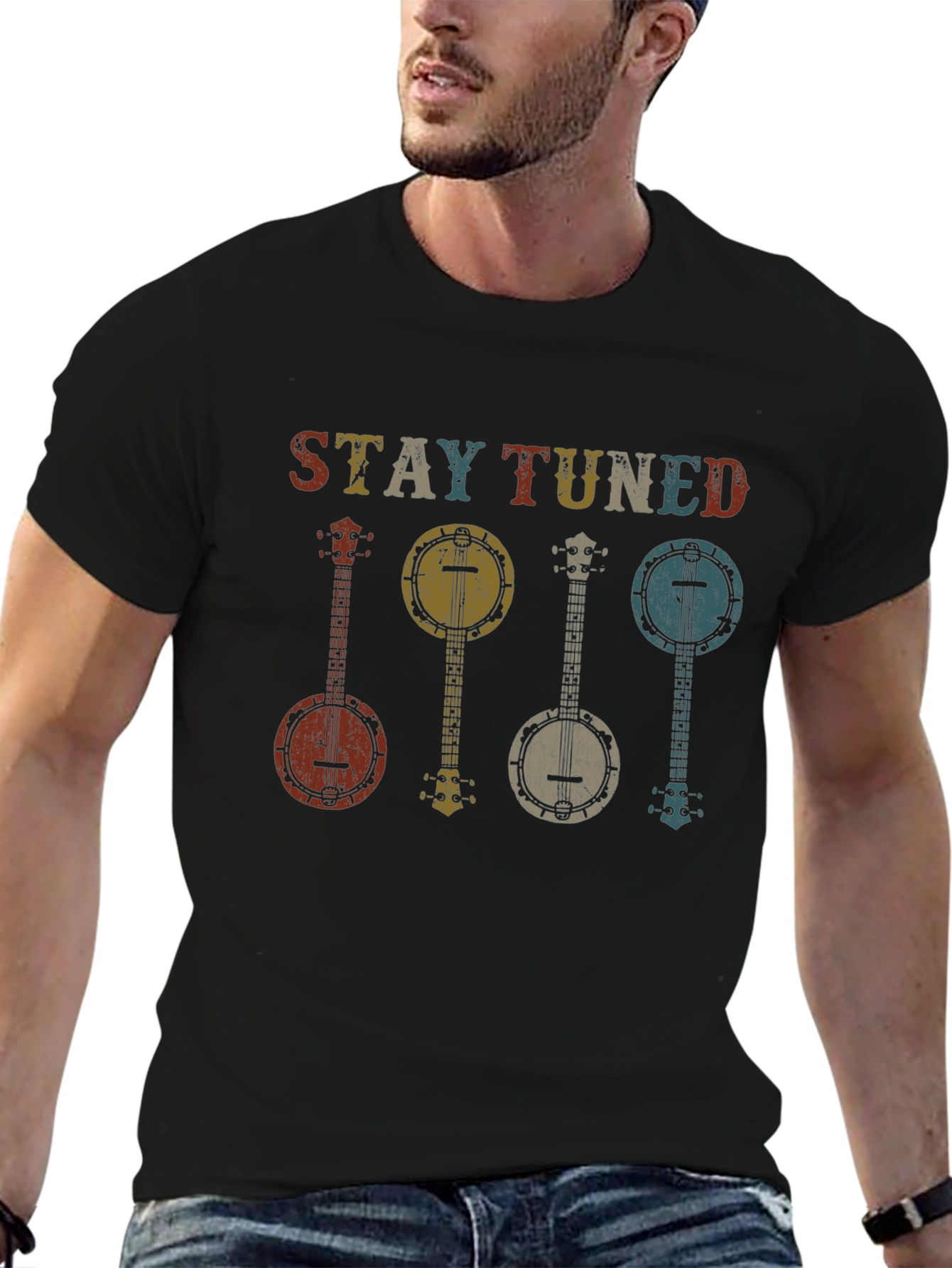 Stay Tuned Banjo Graphic Tee - Retro Music Shirt