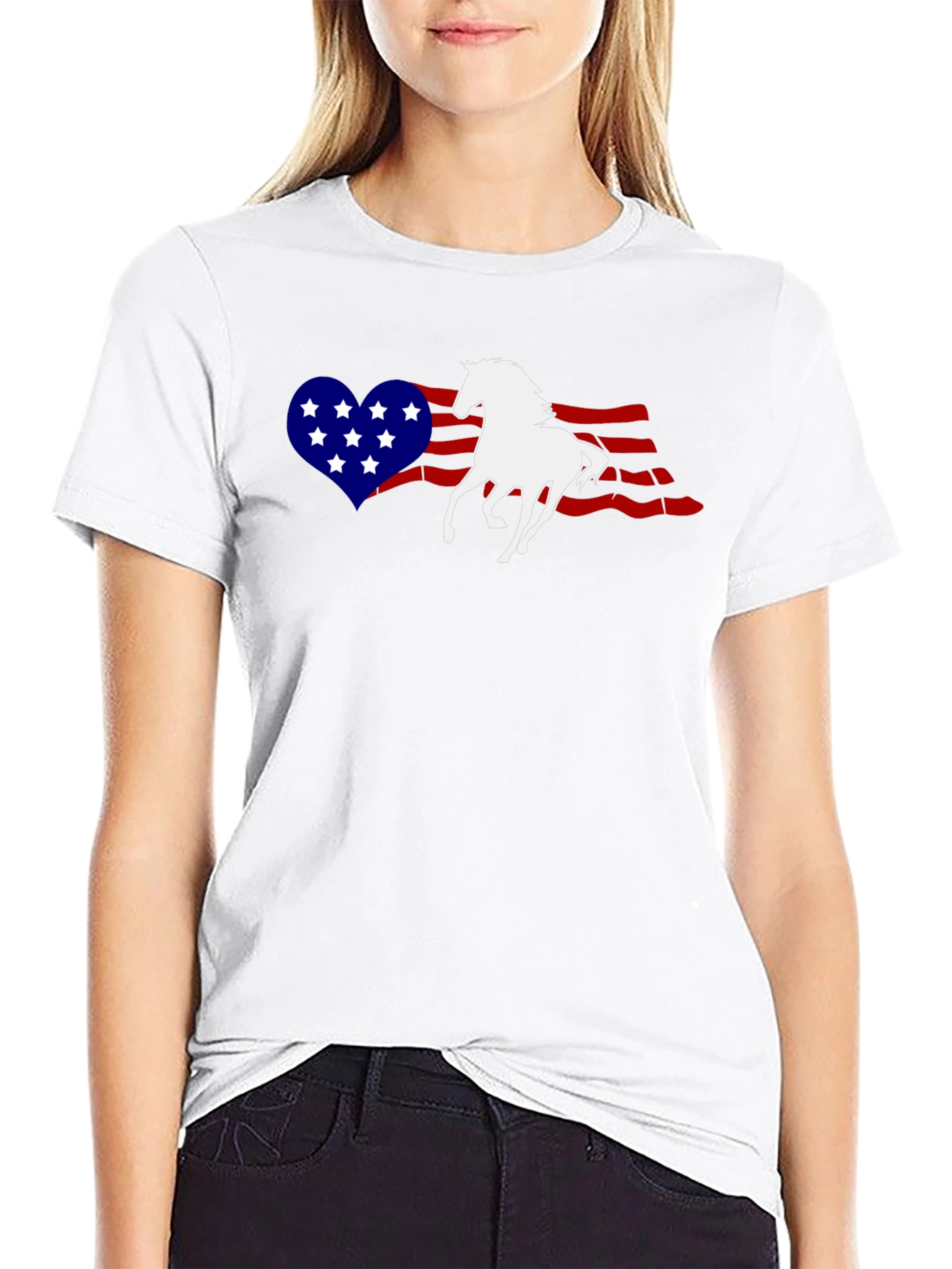American Flag Horse Graphic Tee - Patriotic Style