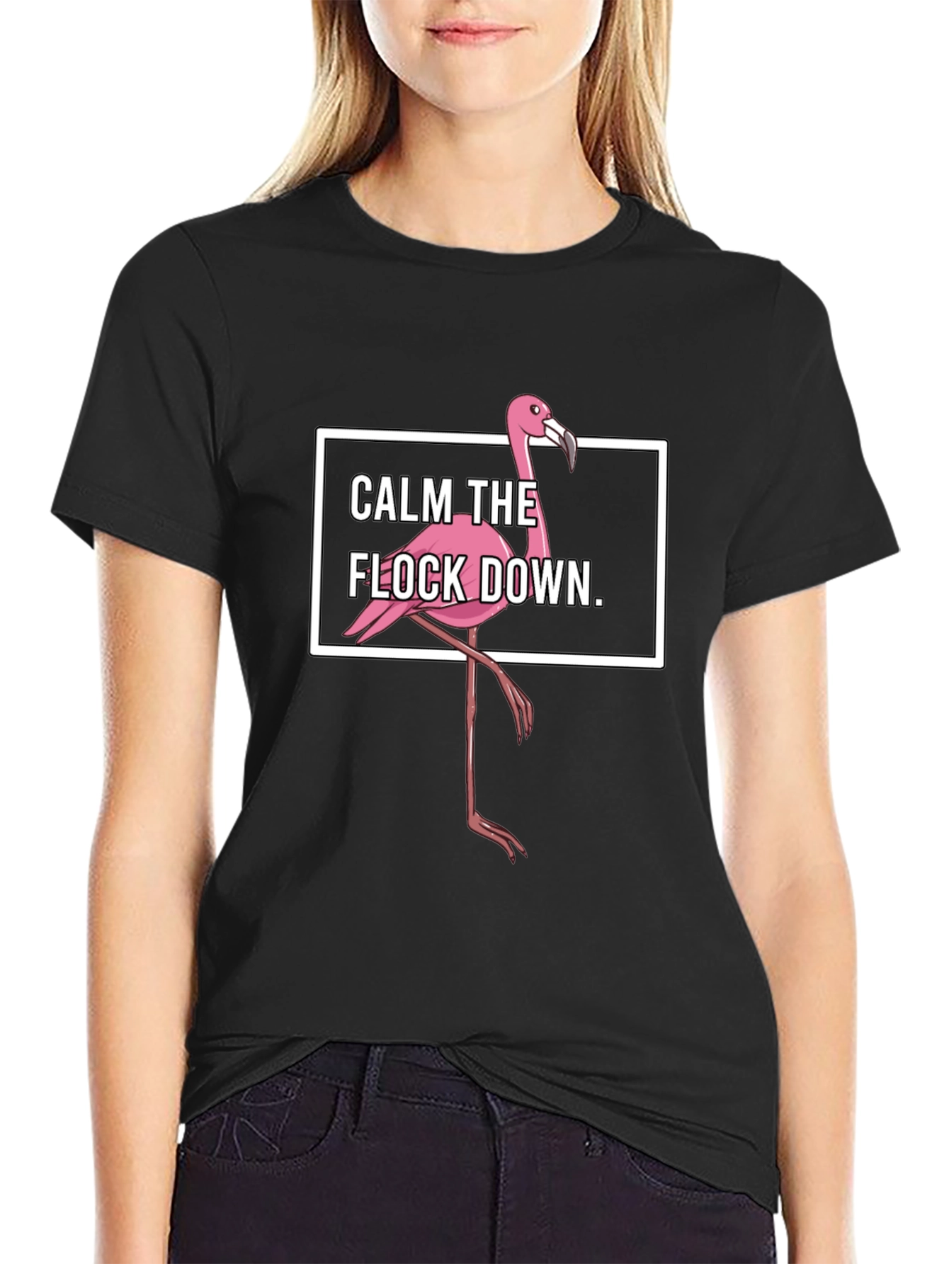Calm The Flock Down T-Shirt Flamingo Graphic Tee