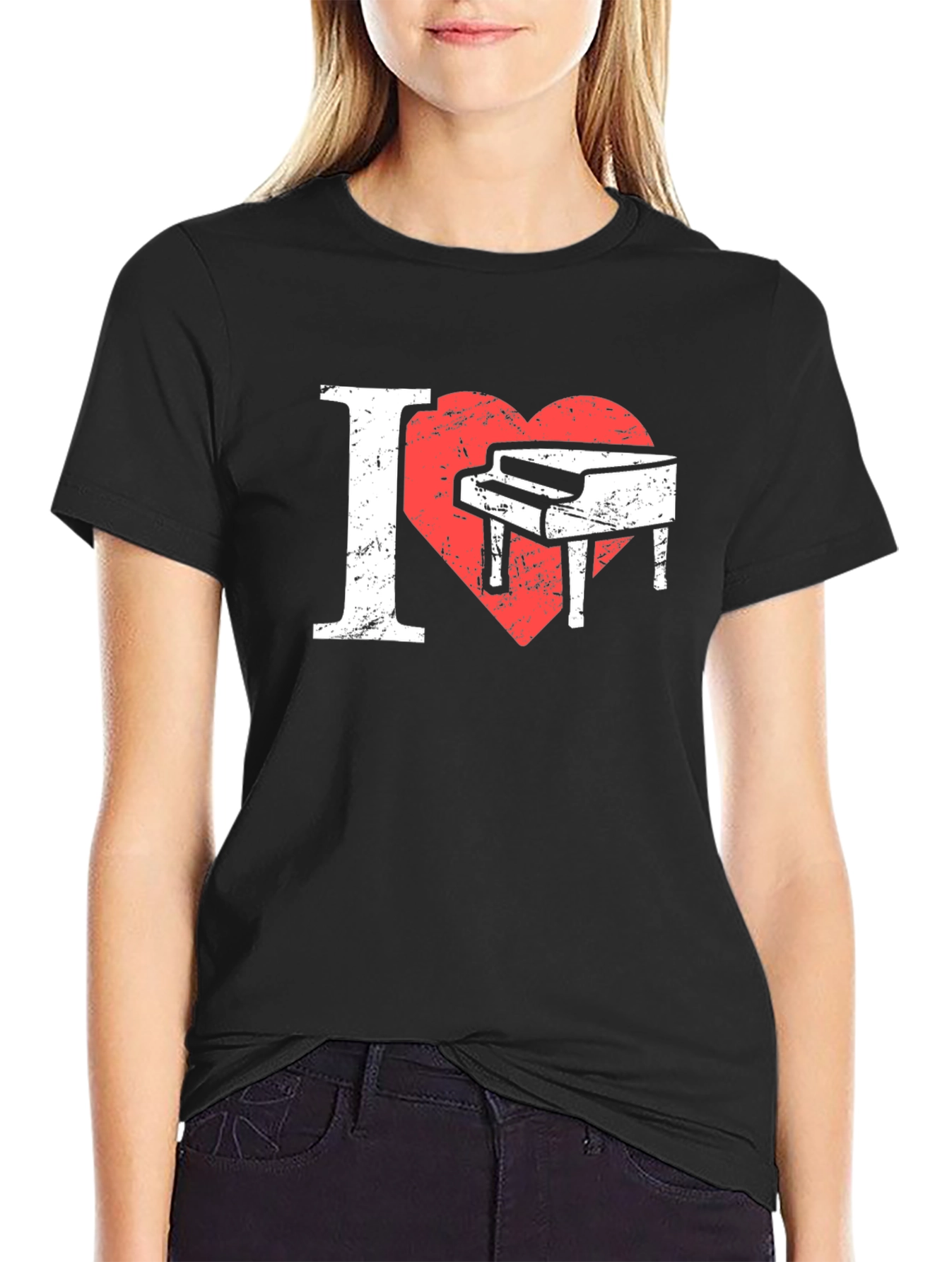 I Heart Piano Black T-Shirt