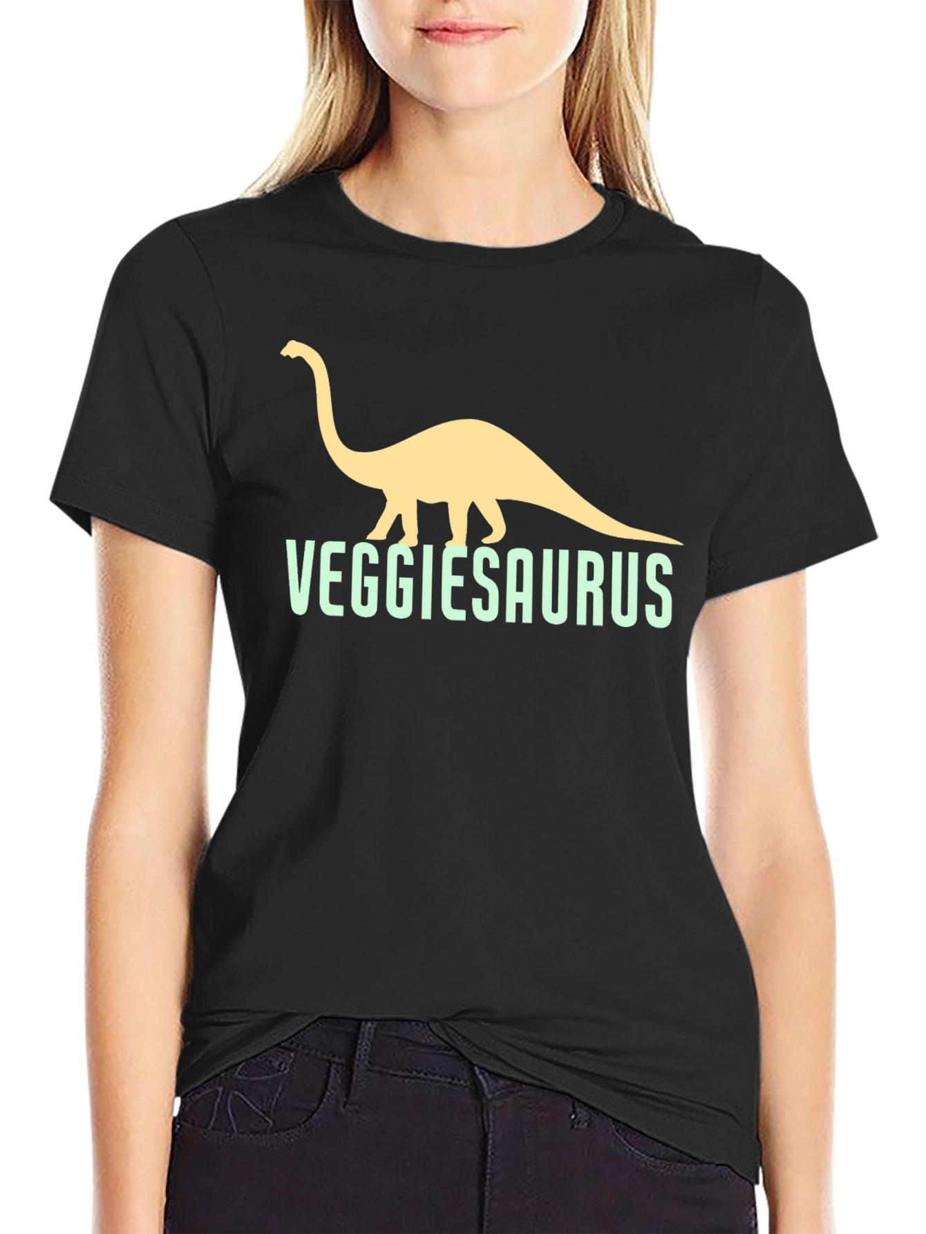VeggieSaurus Black T-Shirt - Funny Vegan Dino Tee
