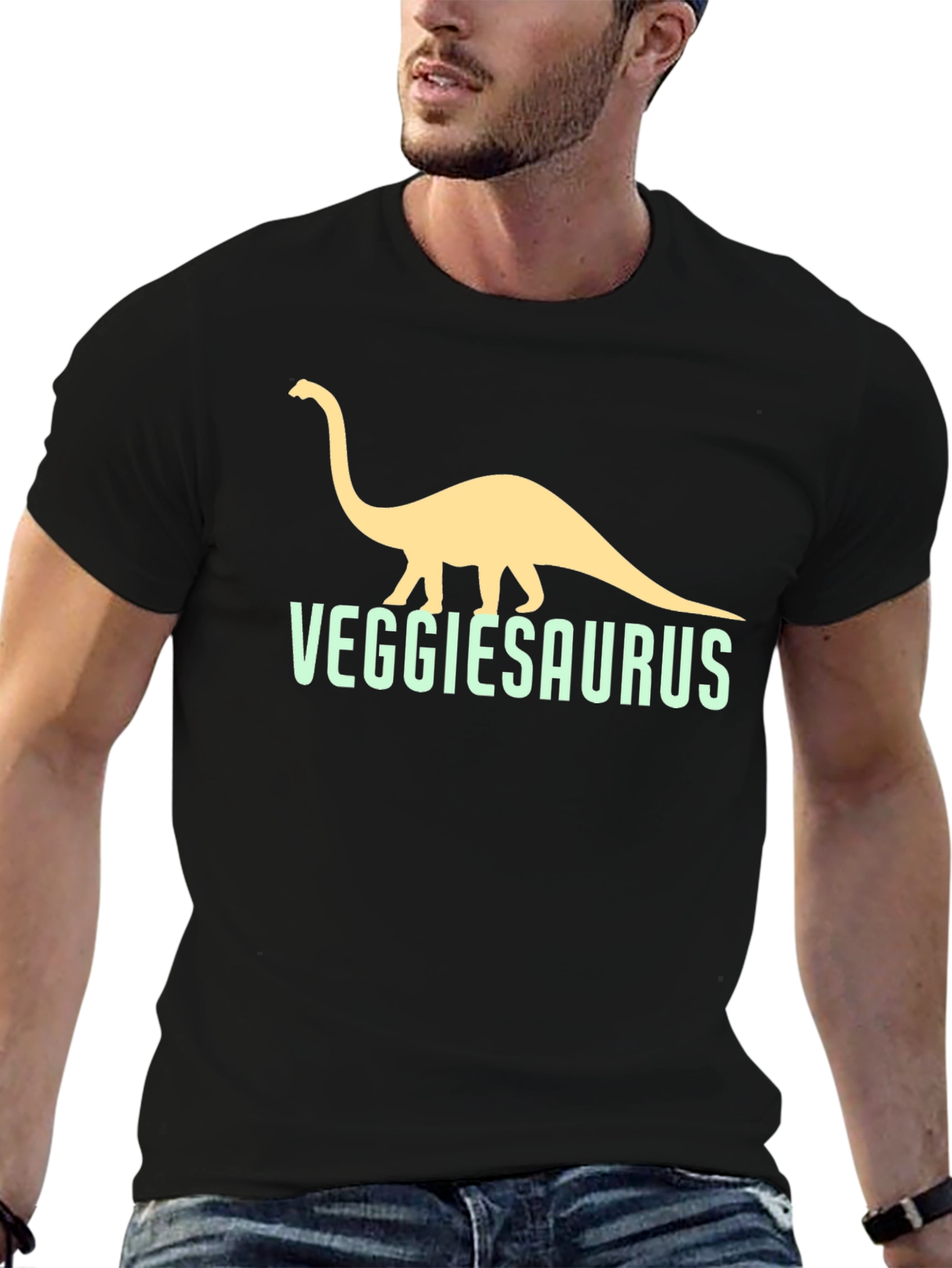 VeggieSaurus Black T-Shirt - Funny Vegan Dino Tee