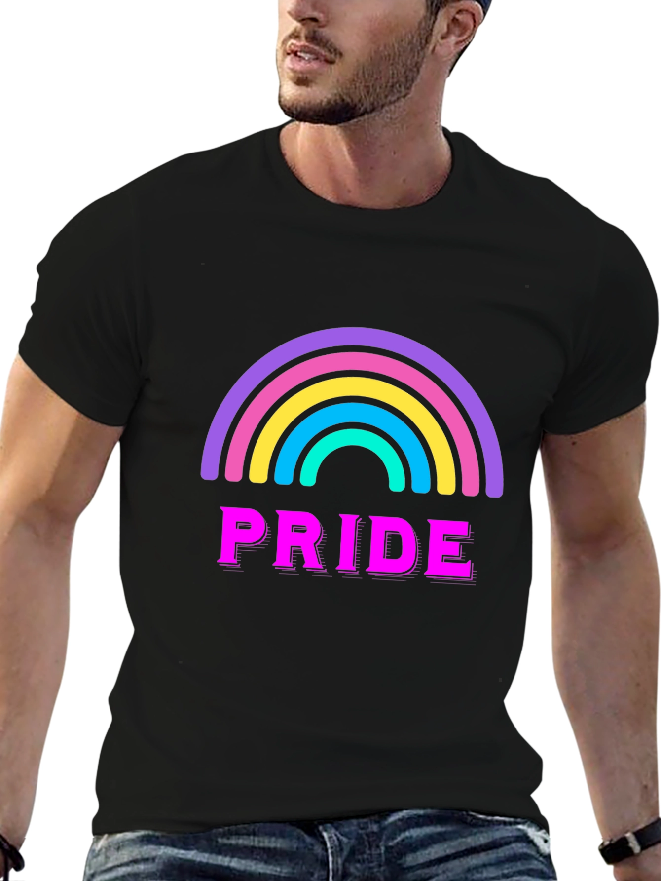 Pride Rainbow Graphic Tee - Black