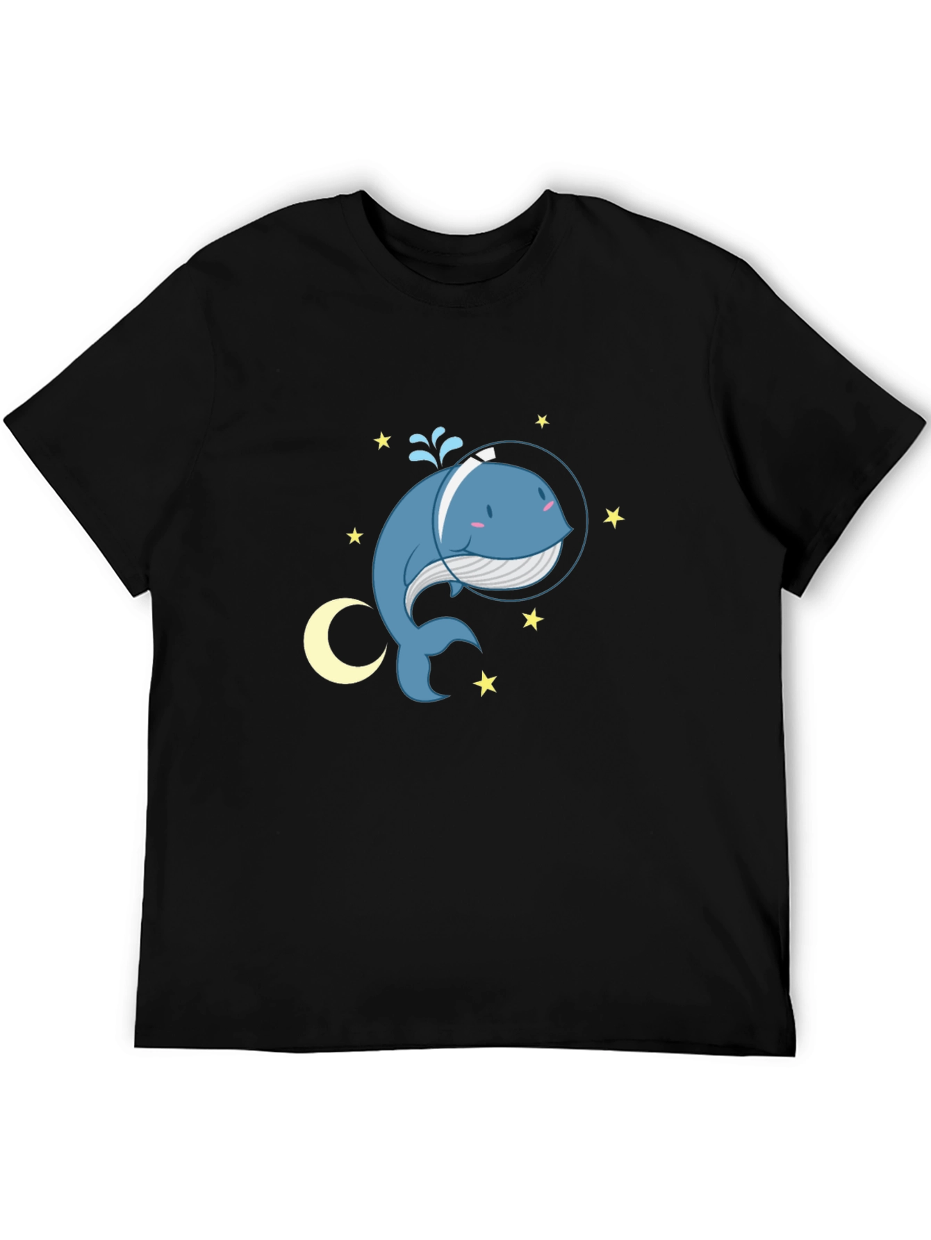 Cute Cartoon Whale in Space T-Shirt - Black