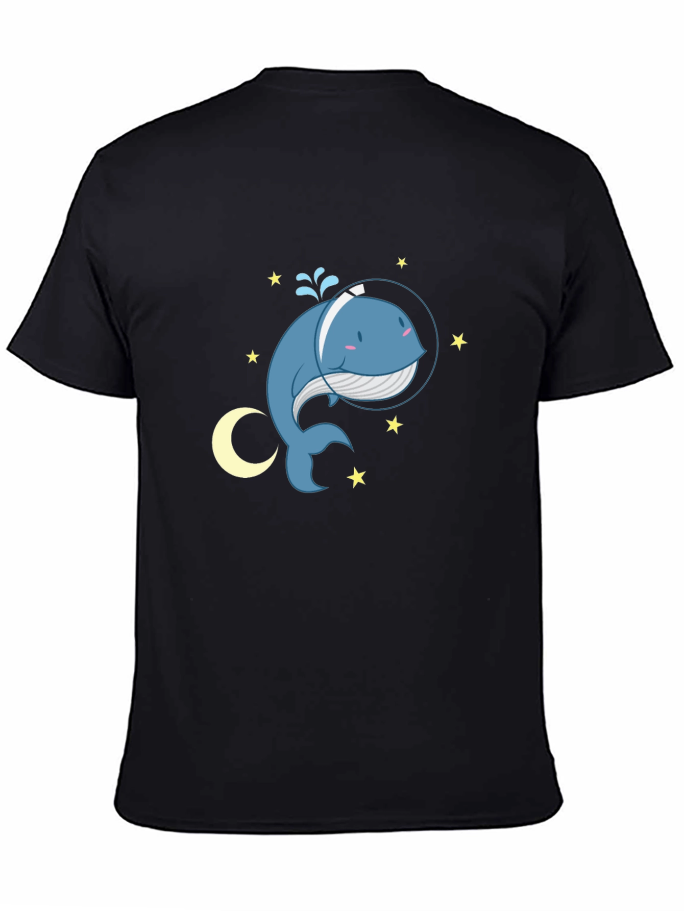 Cute Cartoon Whale in Space T-Shirt - Black