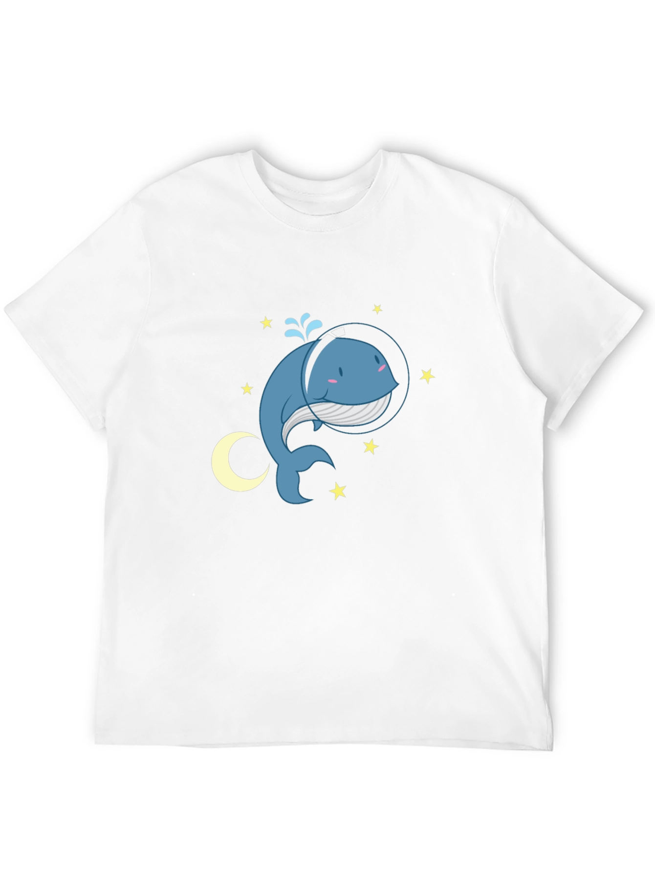 Cute Cartoon Whale in Space T-Shirt - Black