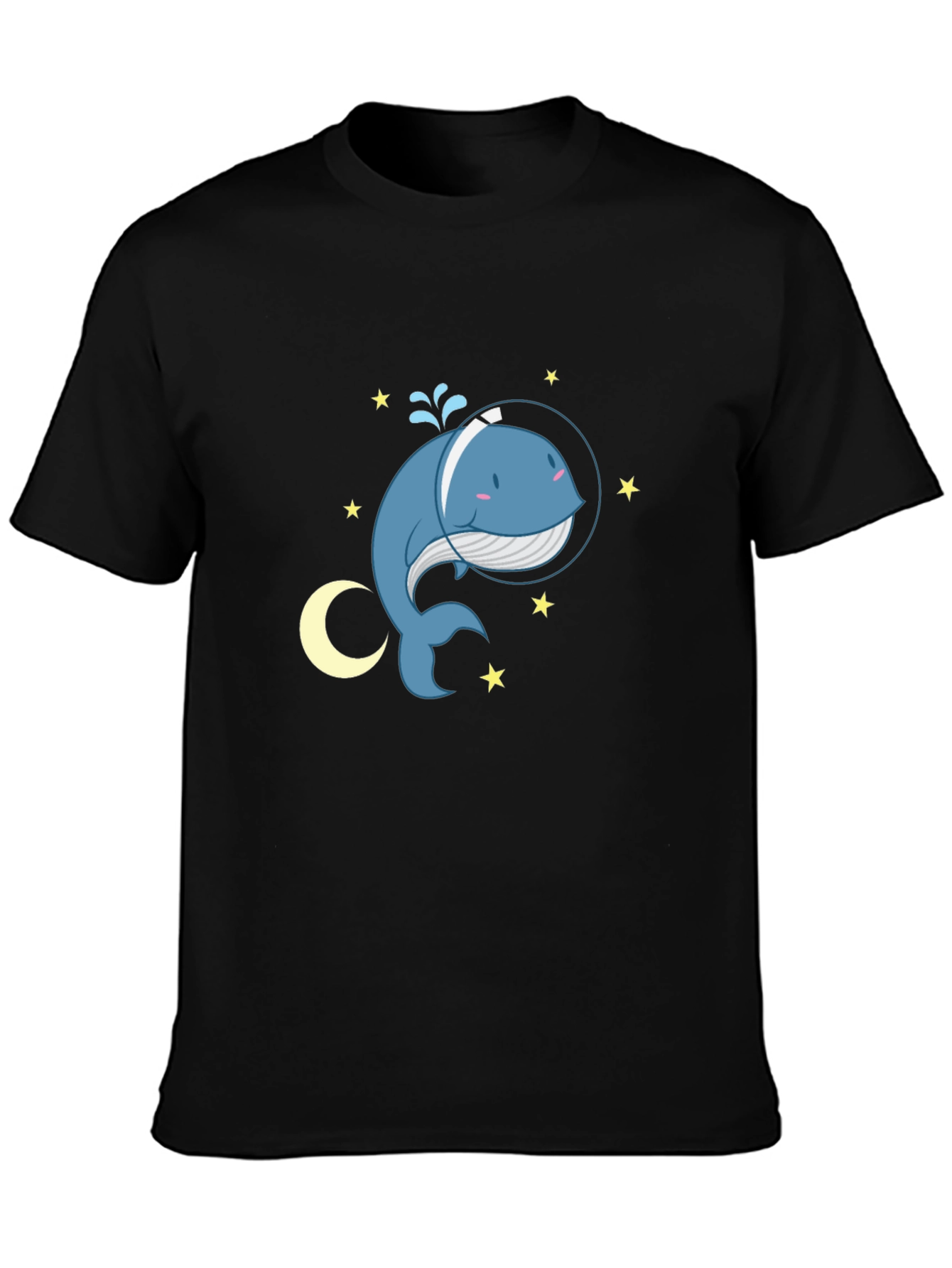 Cute Cartoon Whale in Space T-Shirt - Black