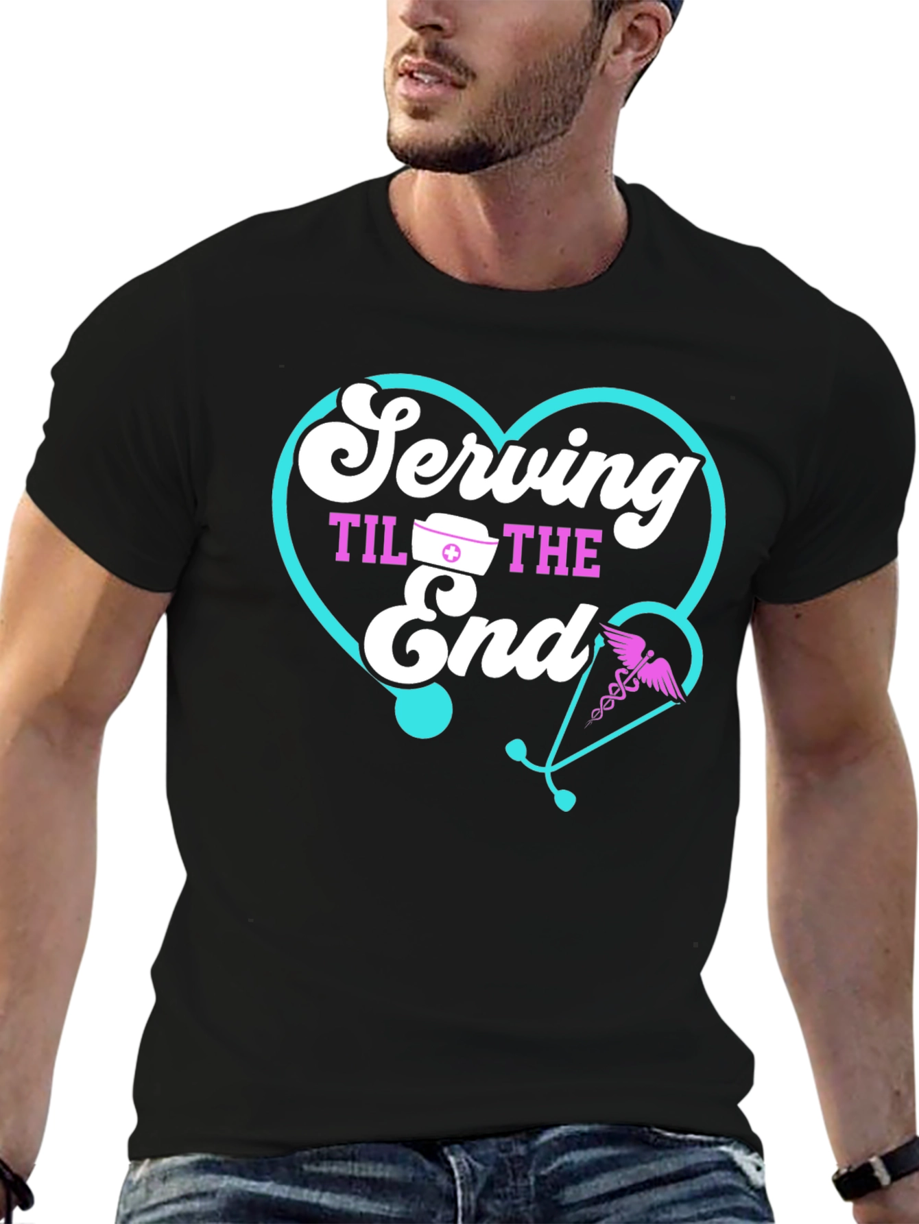 Serving Til The End Black T-Shirt - Nurse Appreciation