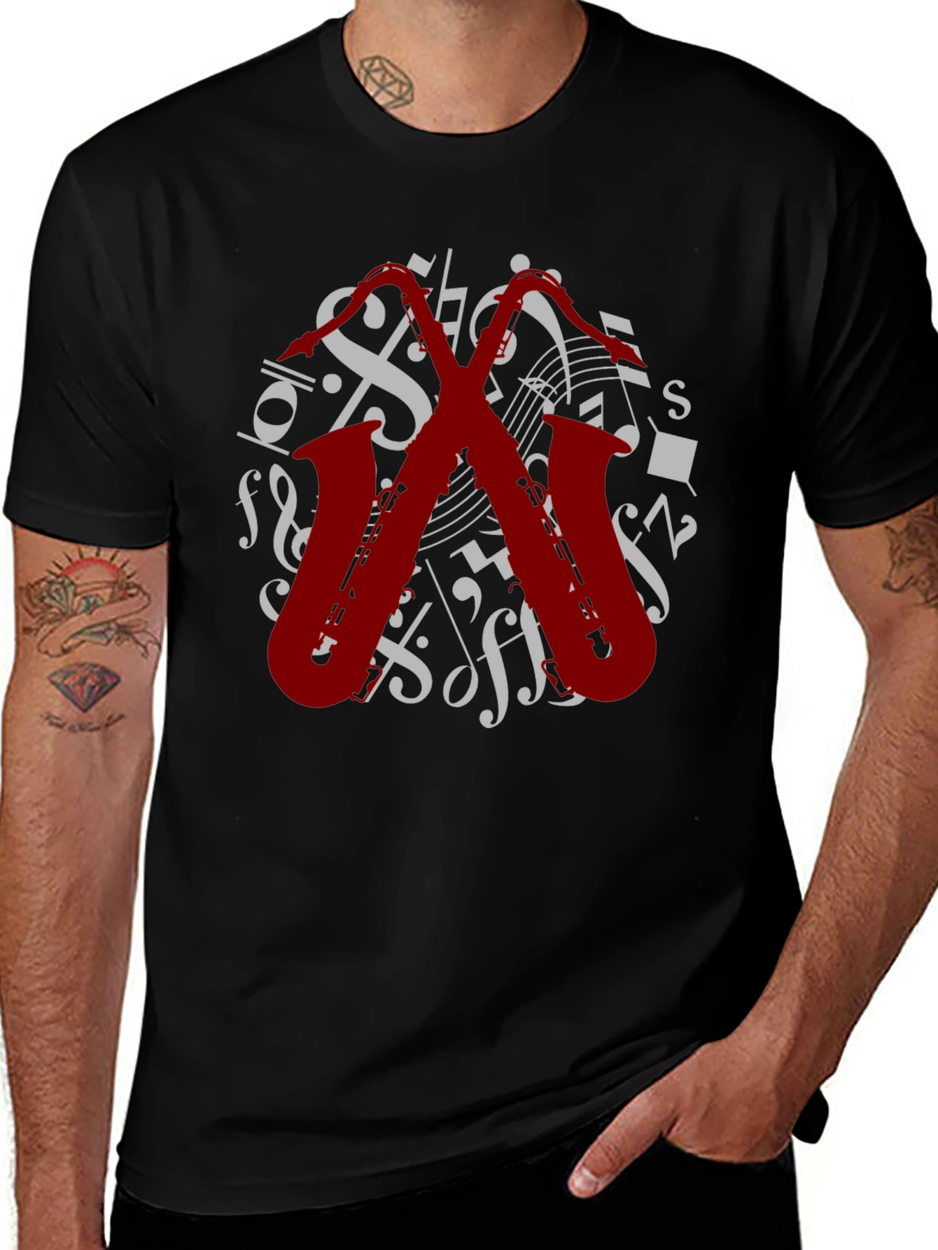 Musical Saxophone Graphic Tee - Black Cotton T-Shirt