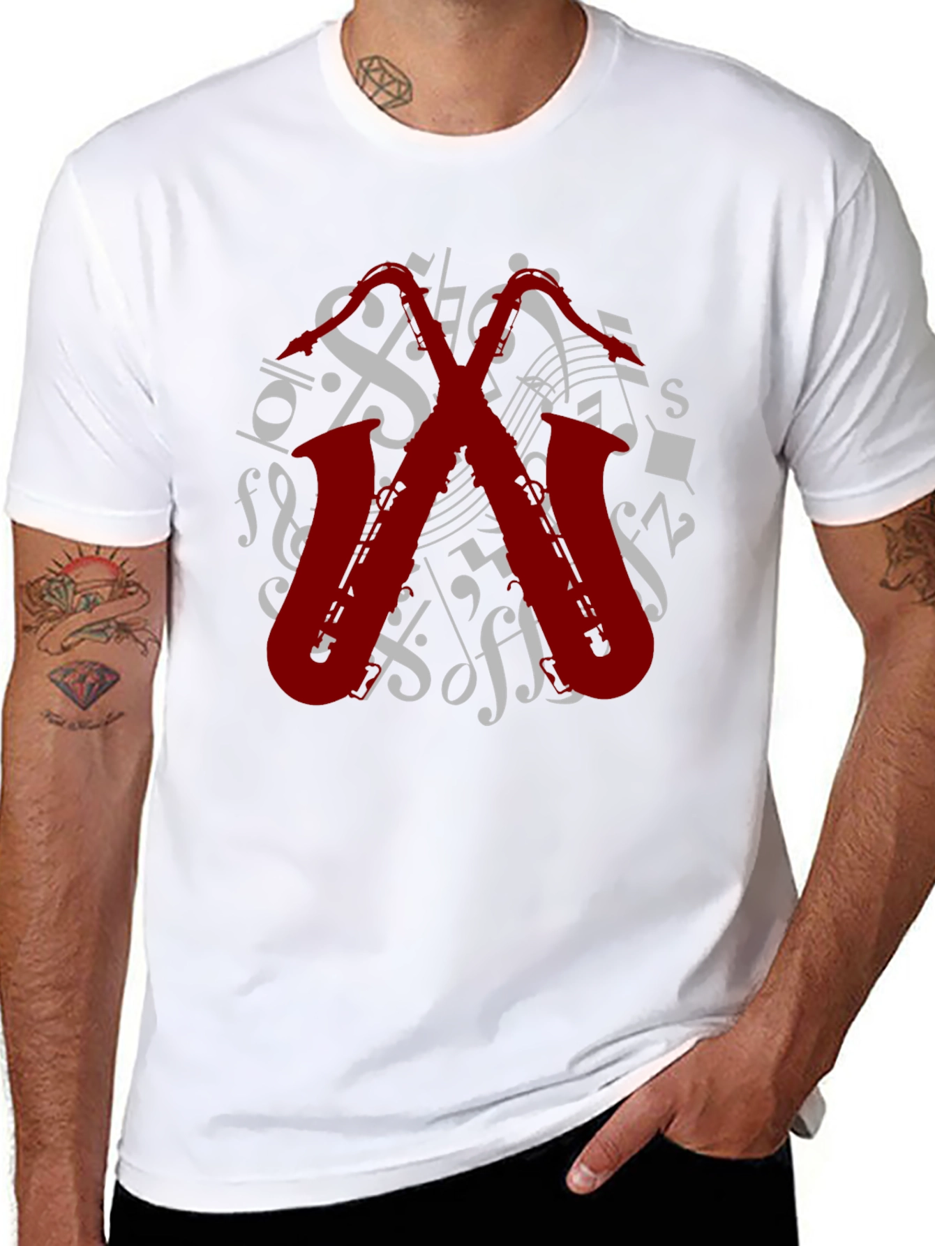 Musical Saxophone Graphic Tee - Black Cotton T-Shirt